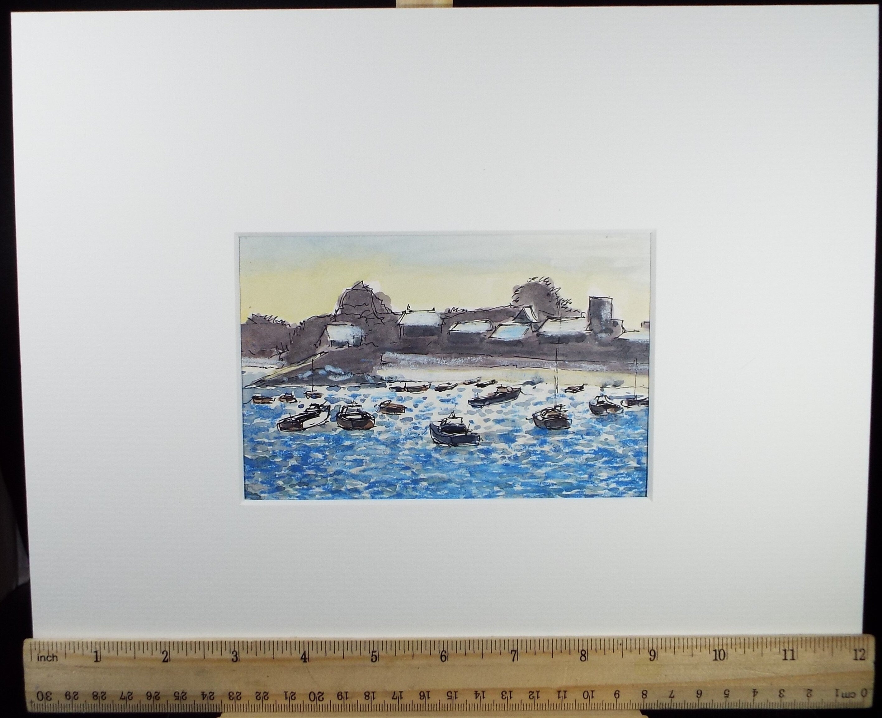 Original Watercolour Drawing ,'Moored Boats', Circa 1980's, Artist Unknown