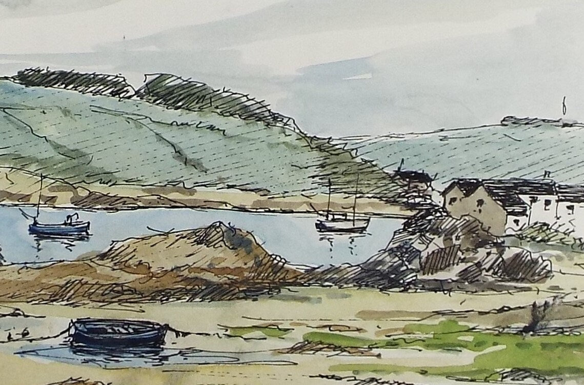 Original Watercolour Drawing ,'Rocky Coast', Circa 1980's, Artist Unknown