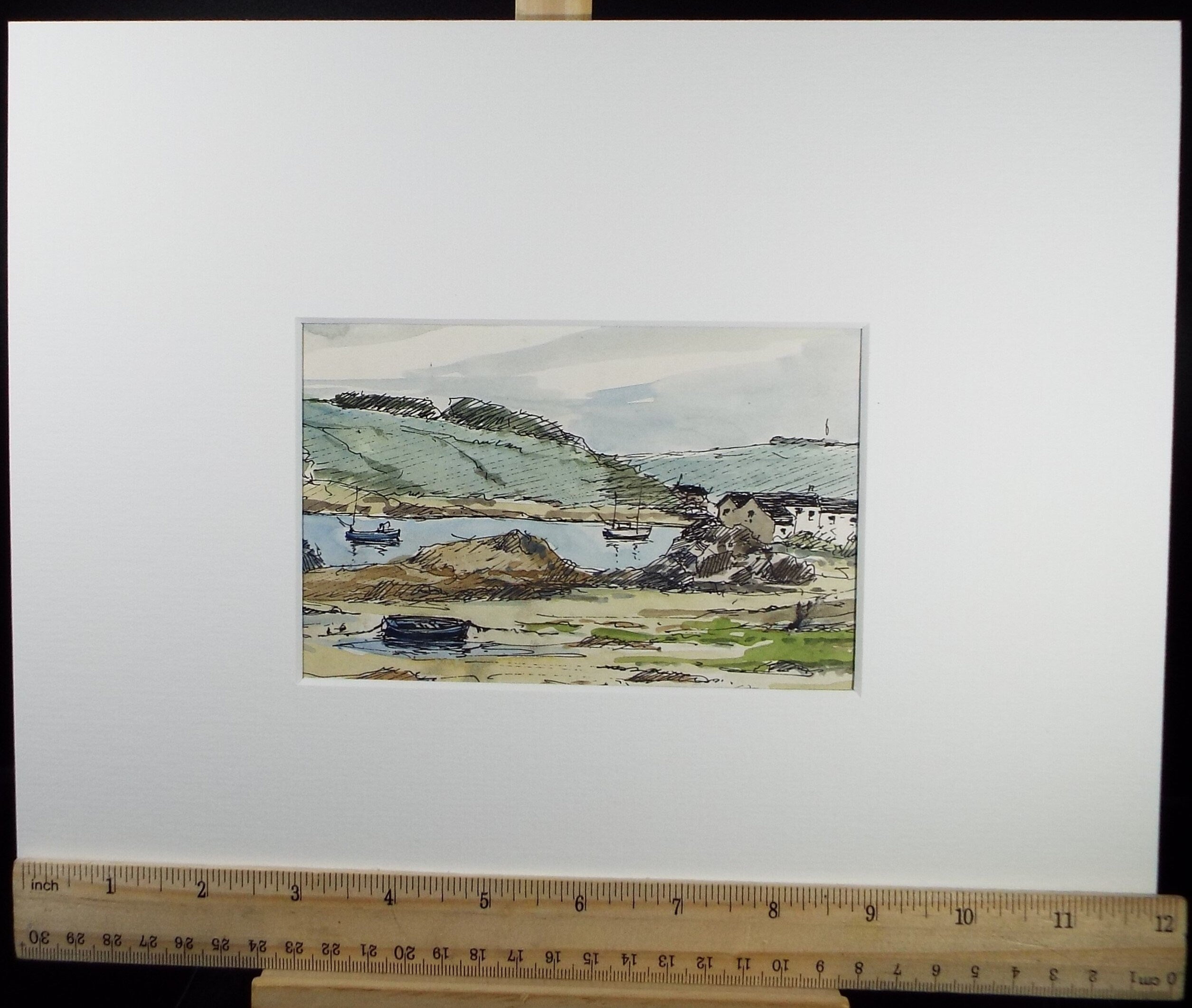 Original Watercolour Drawing ,'Rocky Coast', Circa 1980's, Artist Unknown