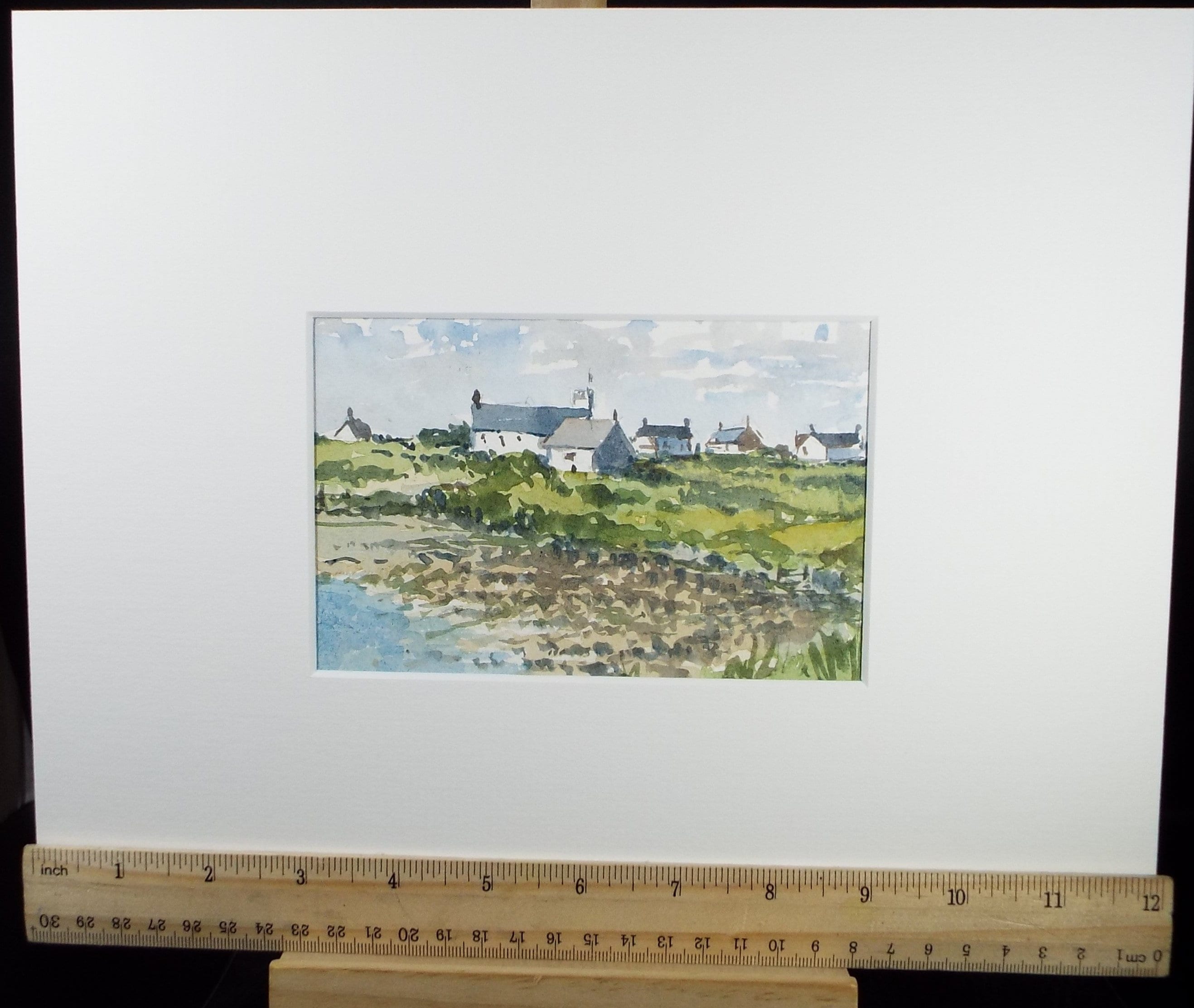 Original Watercolour Drawing 'Coastal Village', Circa 1980's ,Artist Unknown