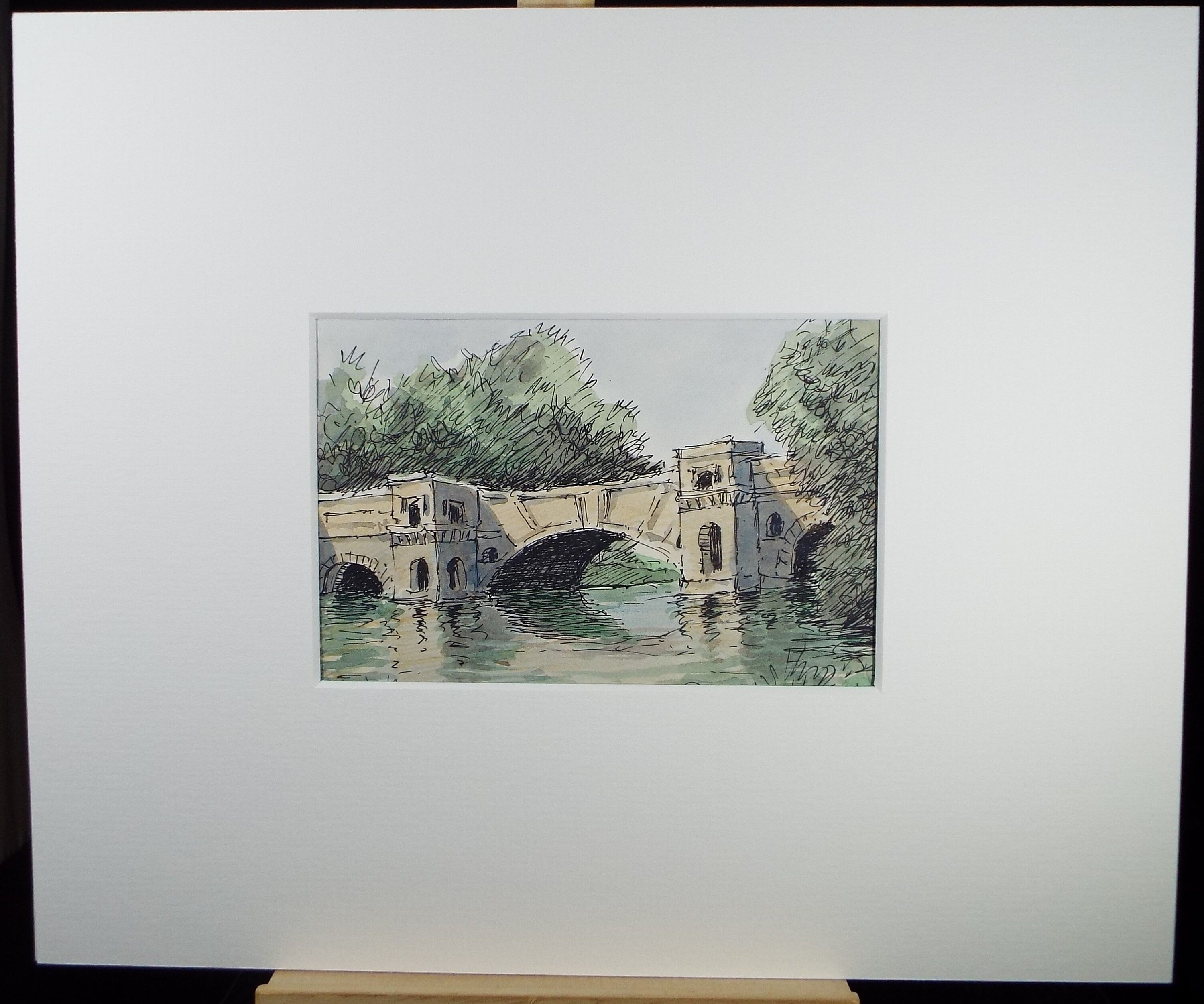 Original Watercolour, 'Stone Bridge Over the Lake', c1980's, Unknown Artist