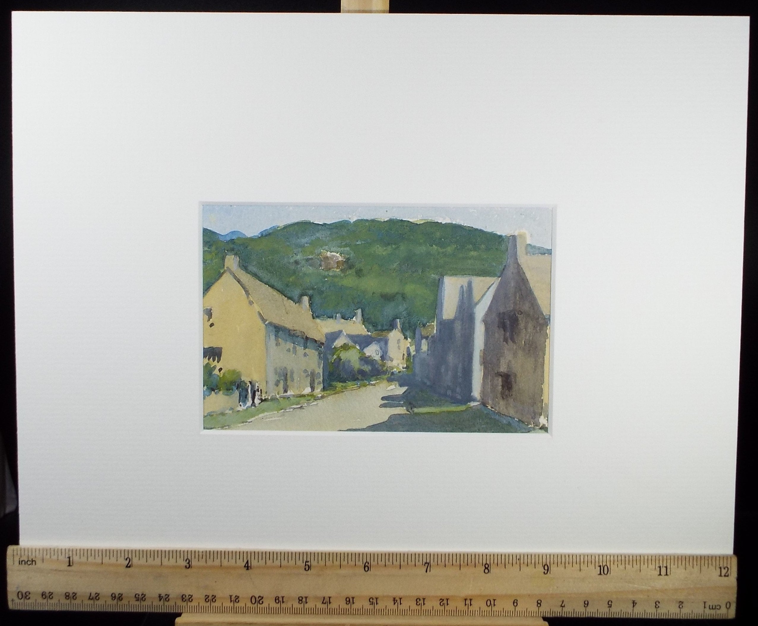 Original Watercolour on Paper, 'Village Buildings', Circa 1980's, Artist Unknown