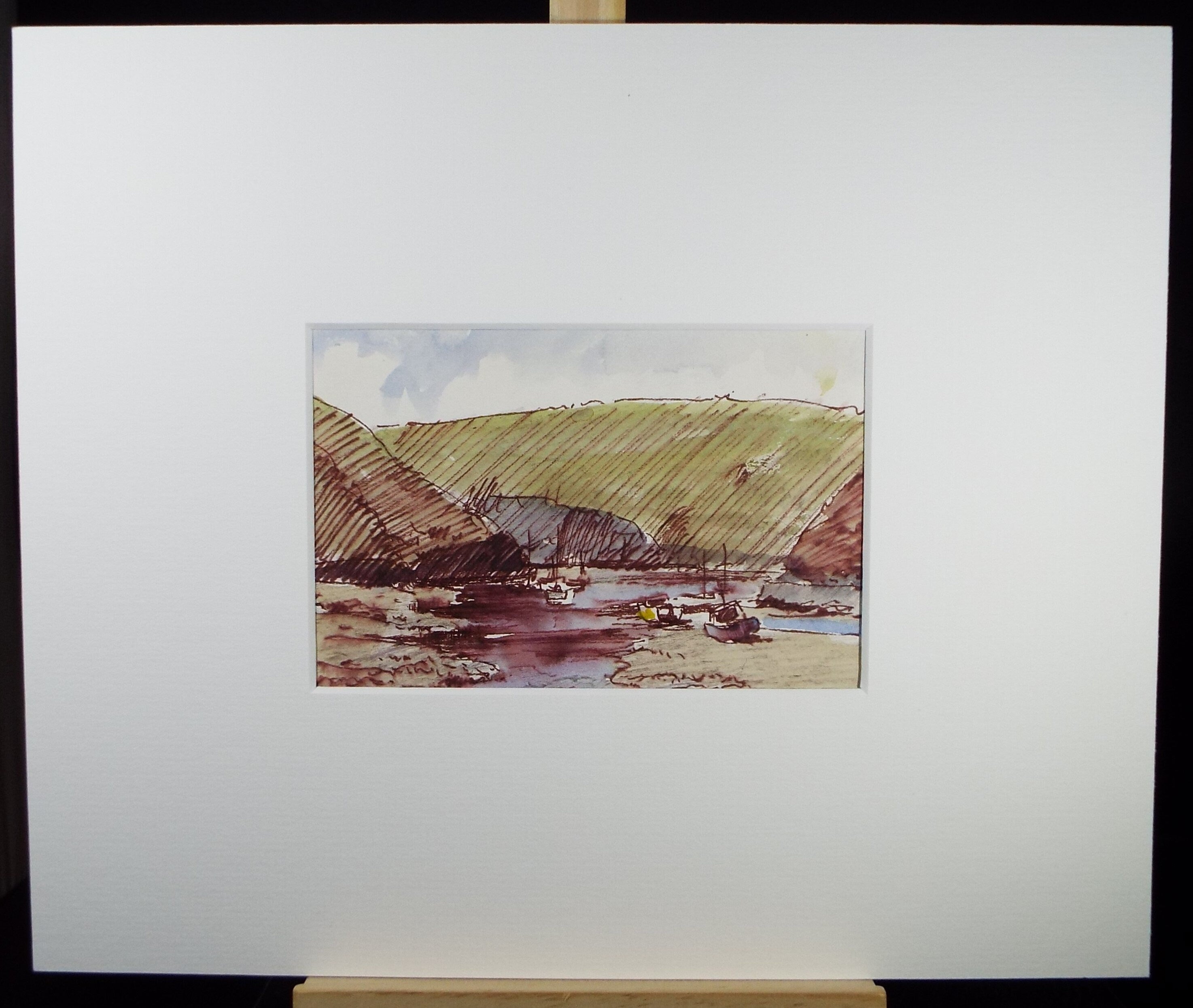 Original Pen & watercolour Drawing ,'River Estuary', Circa 1980's, Artist Unknown