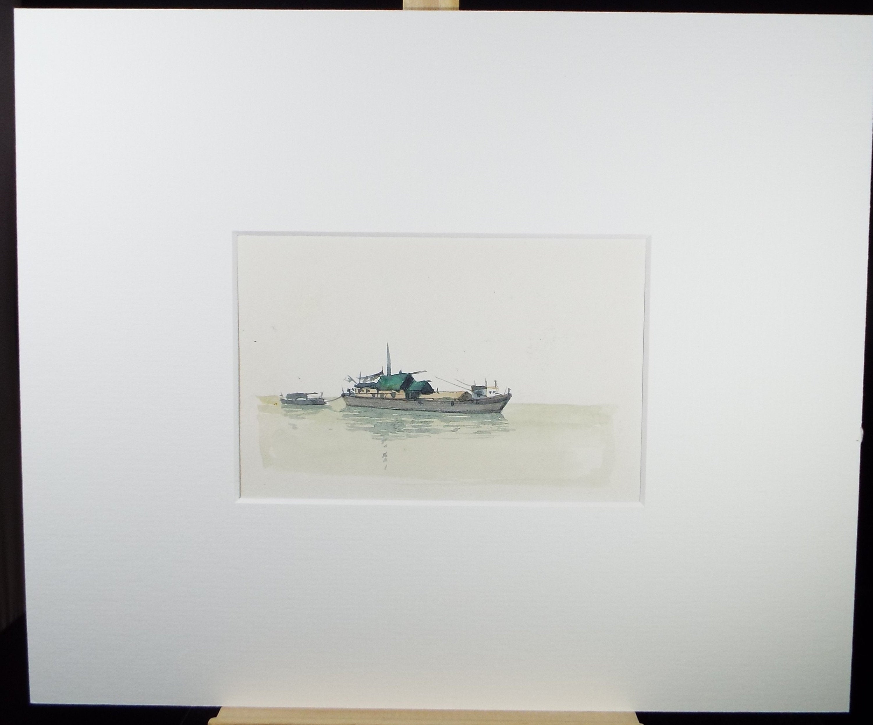 Original Watercolour Drawing ,'Sampan', Circa 1980's, Artist Unknown