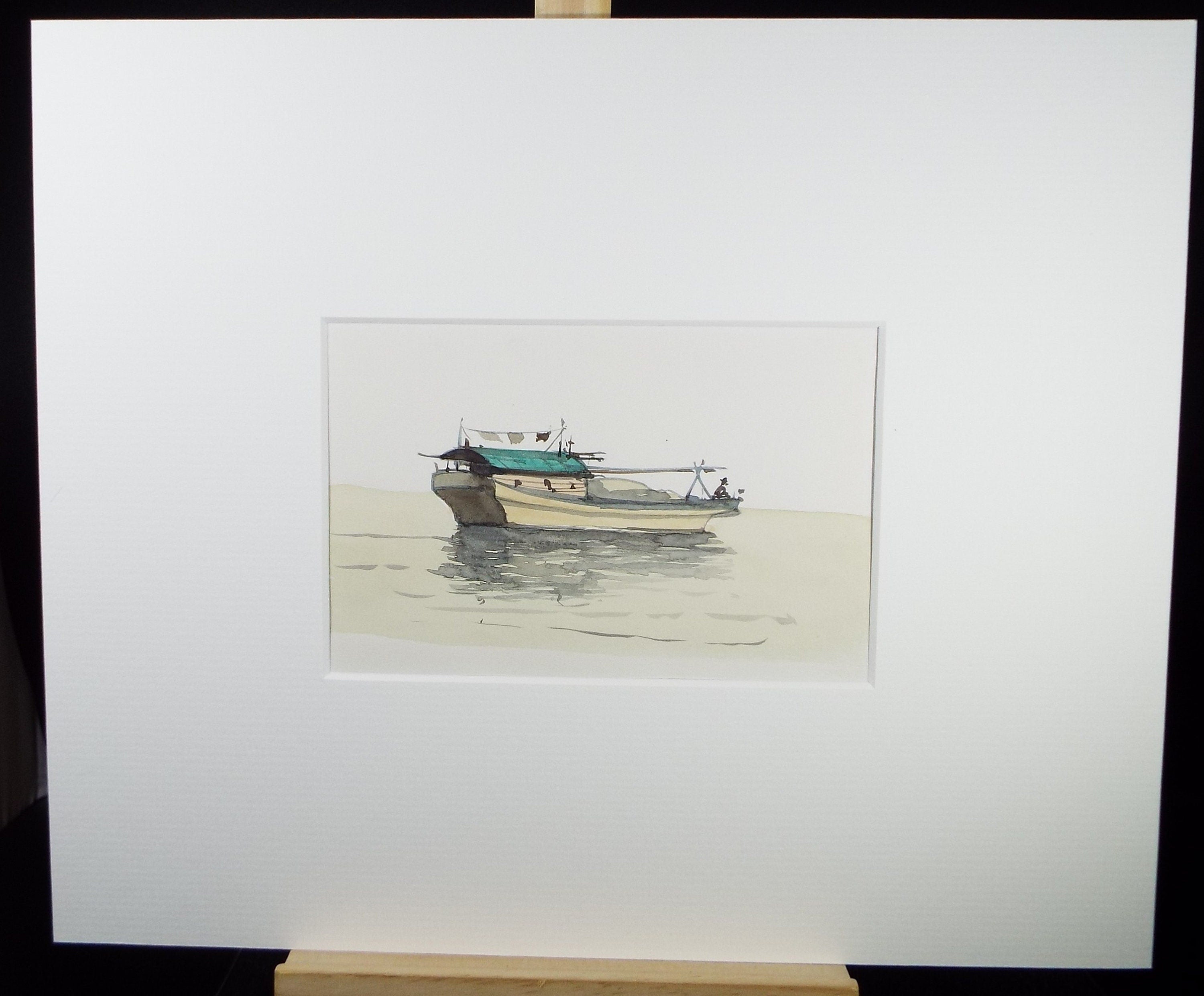 Original Watercolour Drawing ,'Sampan', Circa 1980's, Artist Unknown