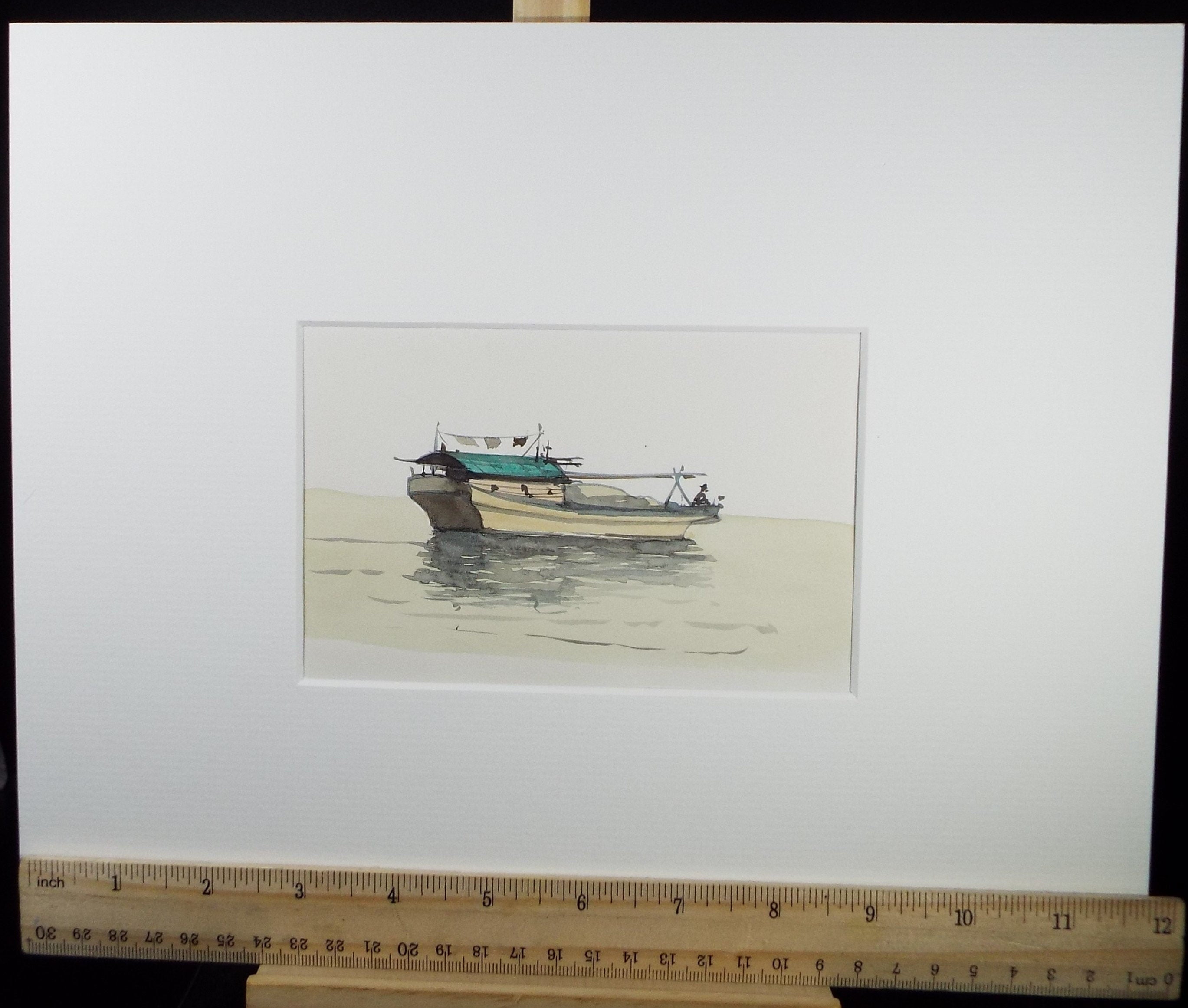 Original Watercolour Drawing ,'Sampan', Circa 1980's, Artist Unknown