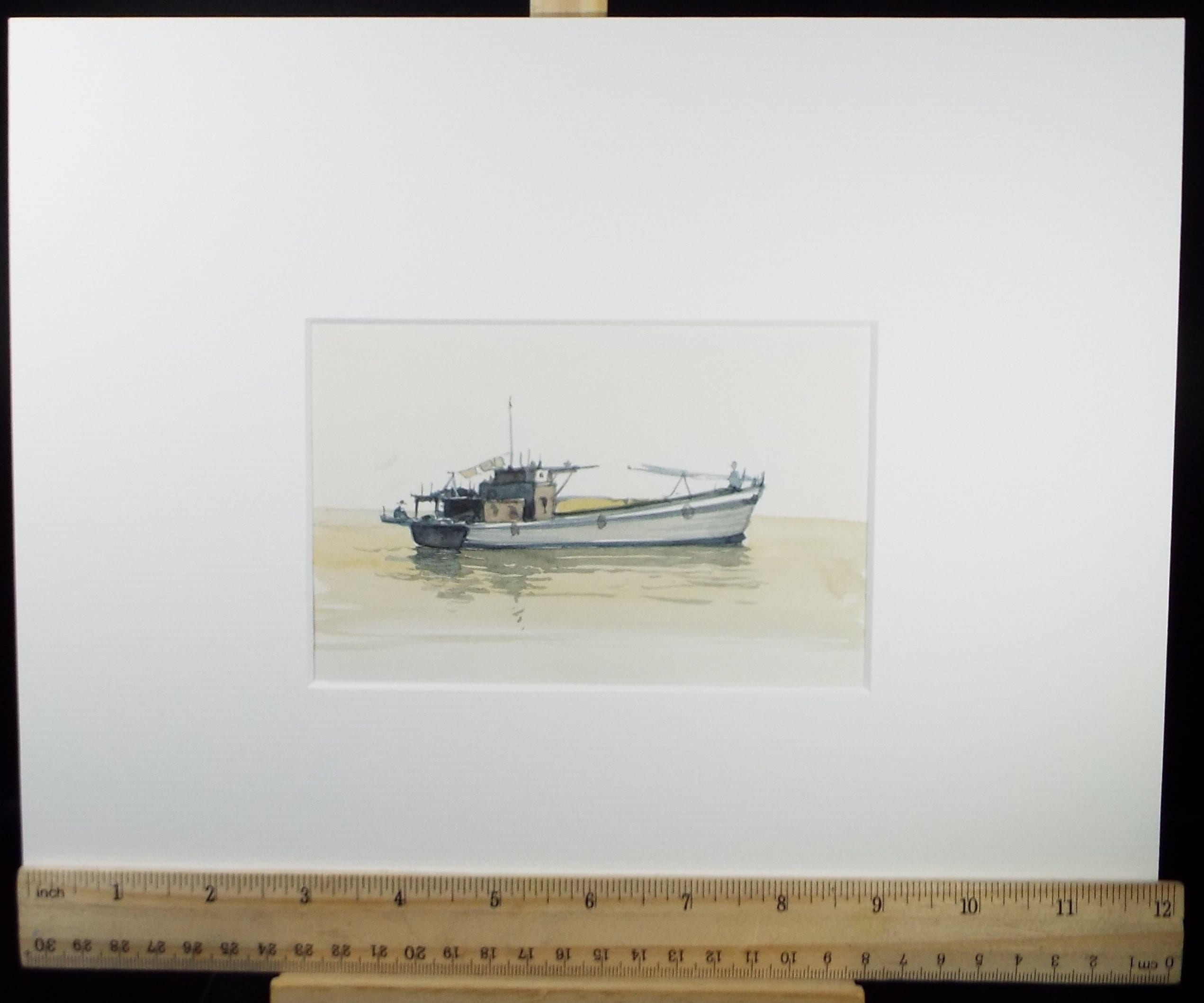 Original Watercolour Drawing ,'Sampan', Circa 1980's, Artist Unknown