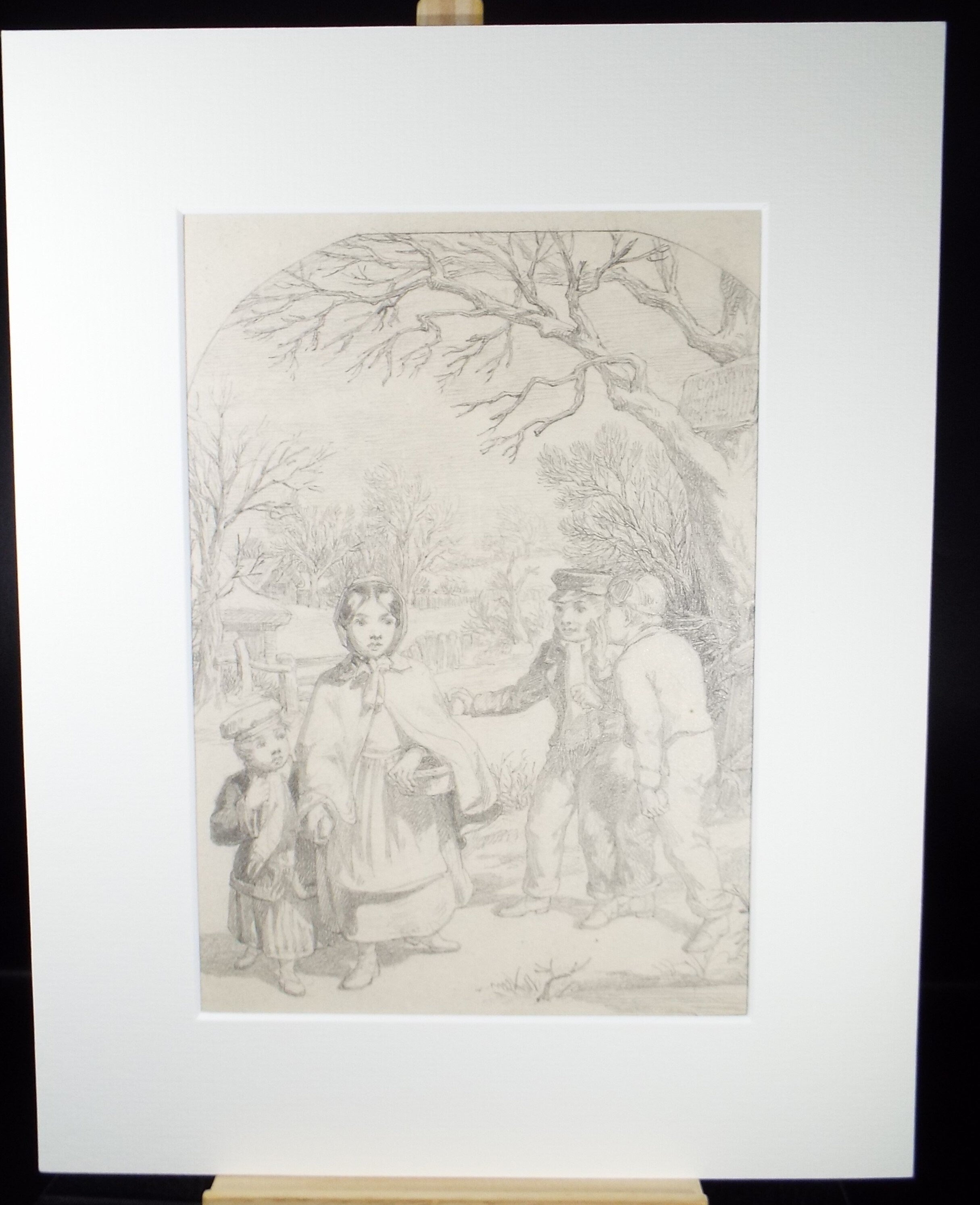 Original Pencil Drawing,'Sisters and Scallyways', John Wood (1801-1870)