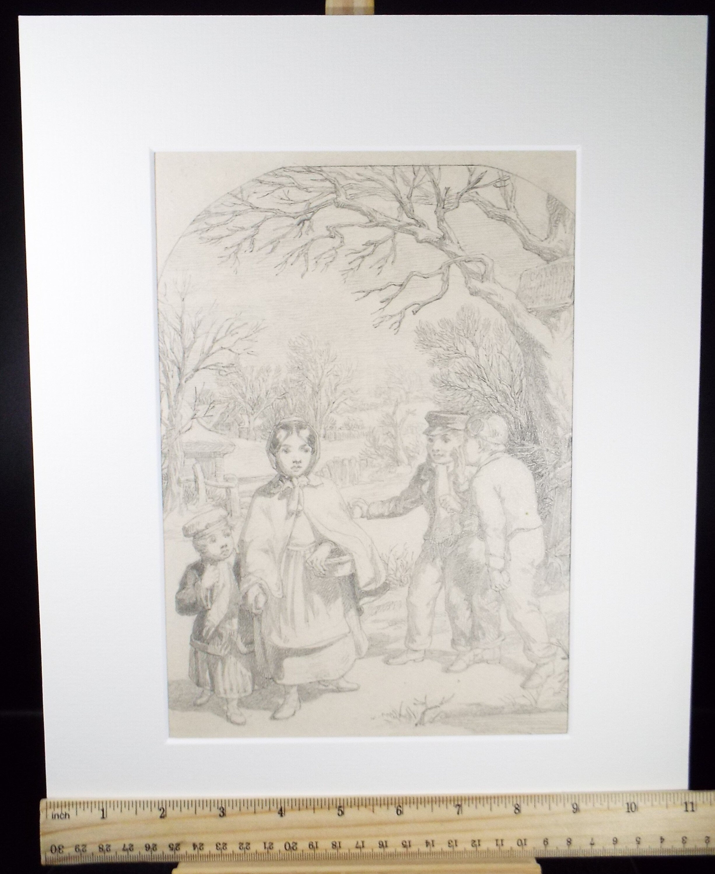 Original Pencil Drawing,'Sisters and Scallyways', John Wood (1801-1870)