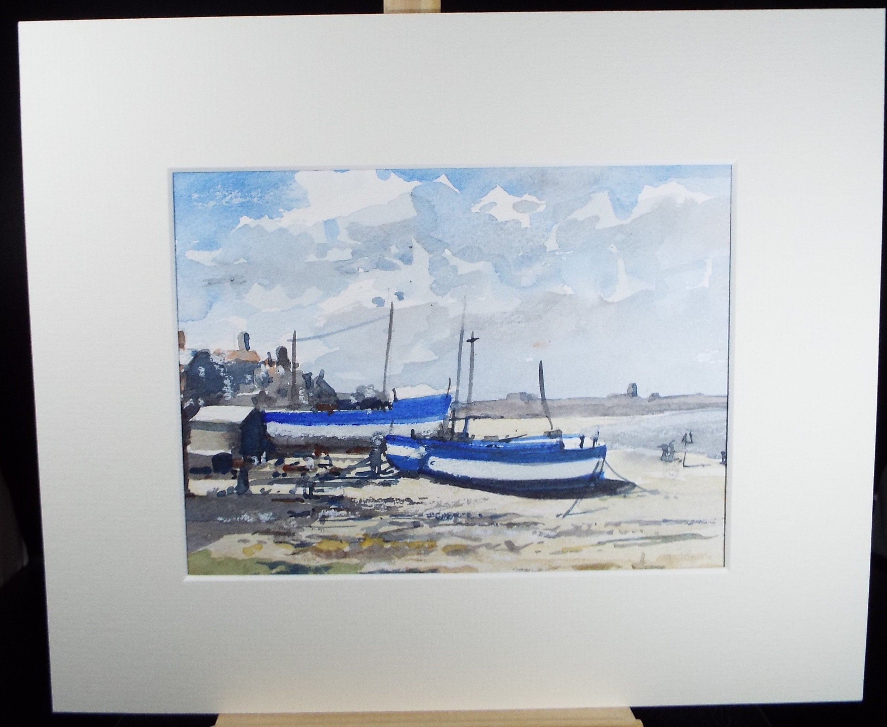 Original Watercolour, 'Boats on the Shore',circa 1990's, Artist Unknown