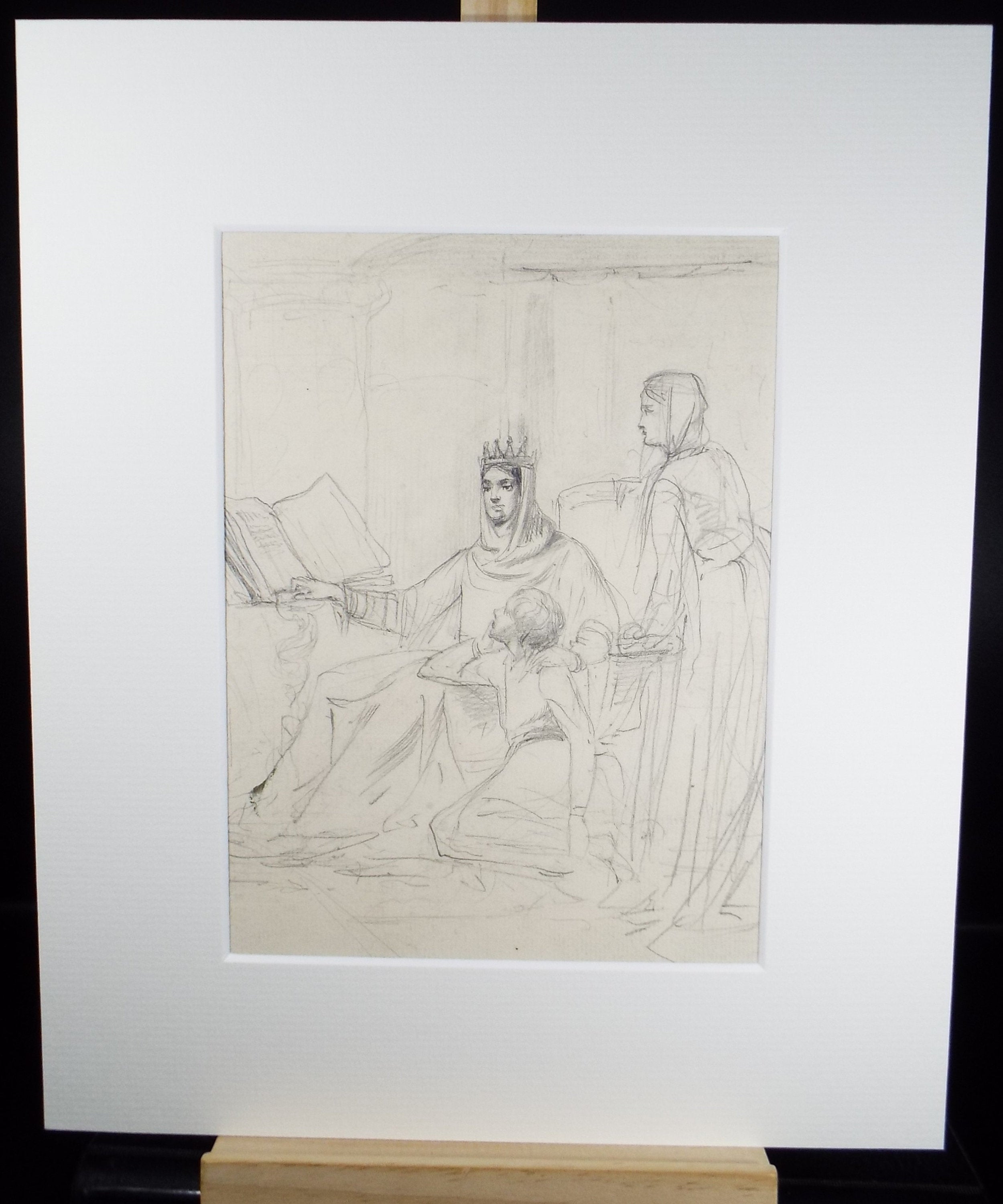 Original Pencil Drawing, 'Medieval Queen', John Wood (1801-1870)