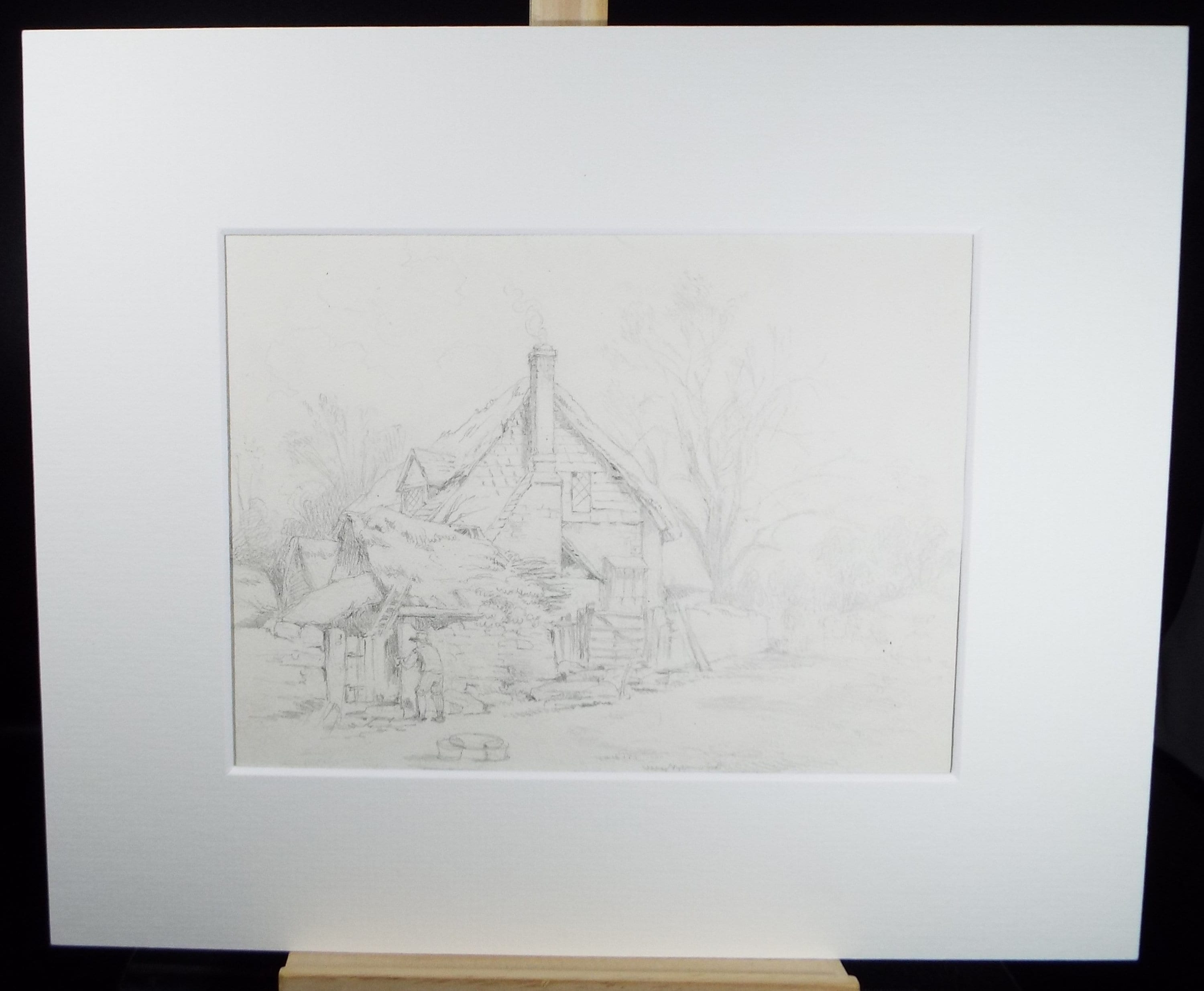 Original Pencil Drawing, 'Country Cottage with figure', John Wood (1801-1870)