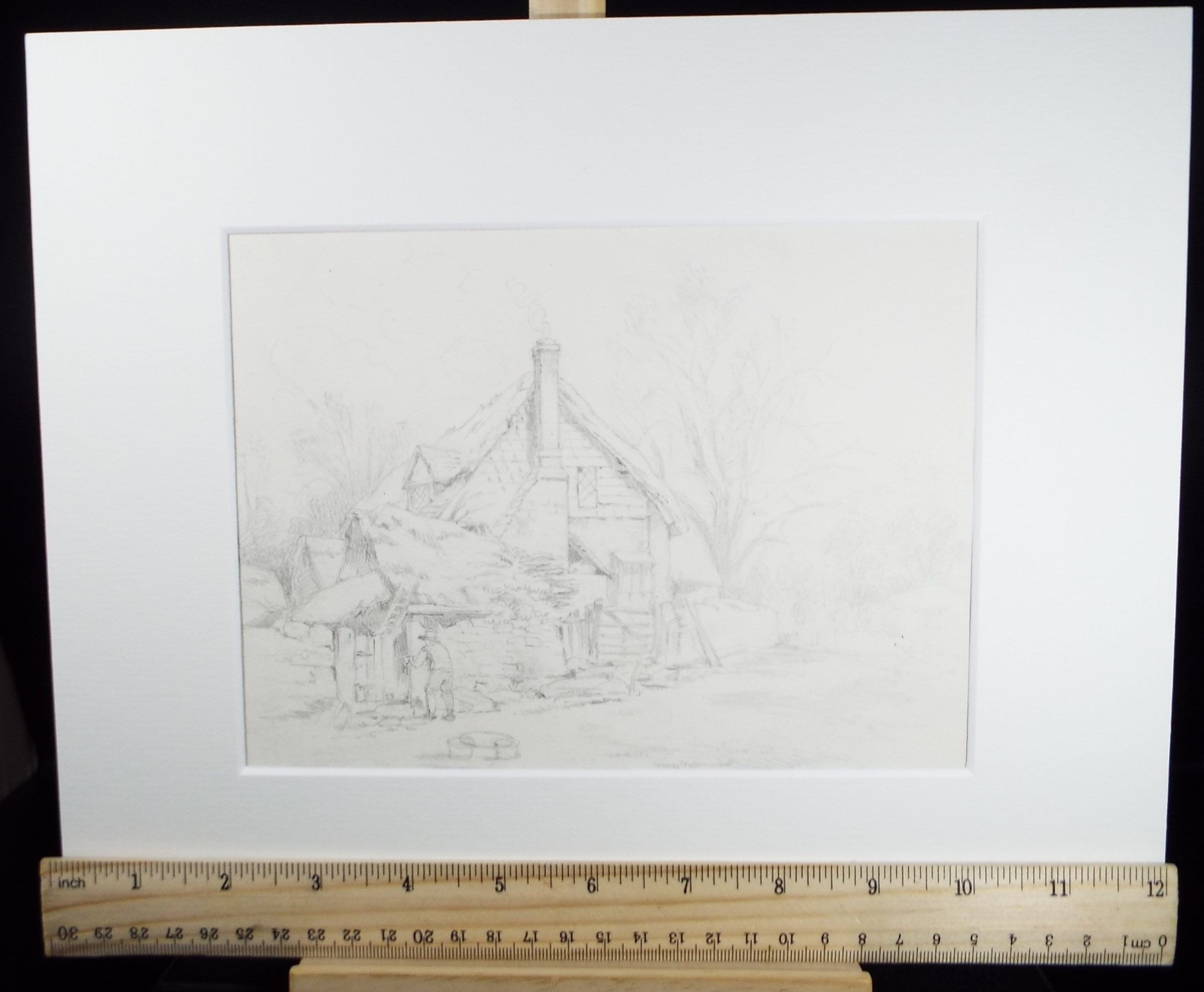 Original Pencil Drawing, 'Country Cottage with figure', John Wood (1801-1870)