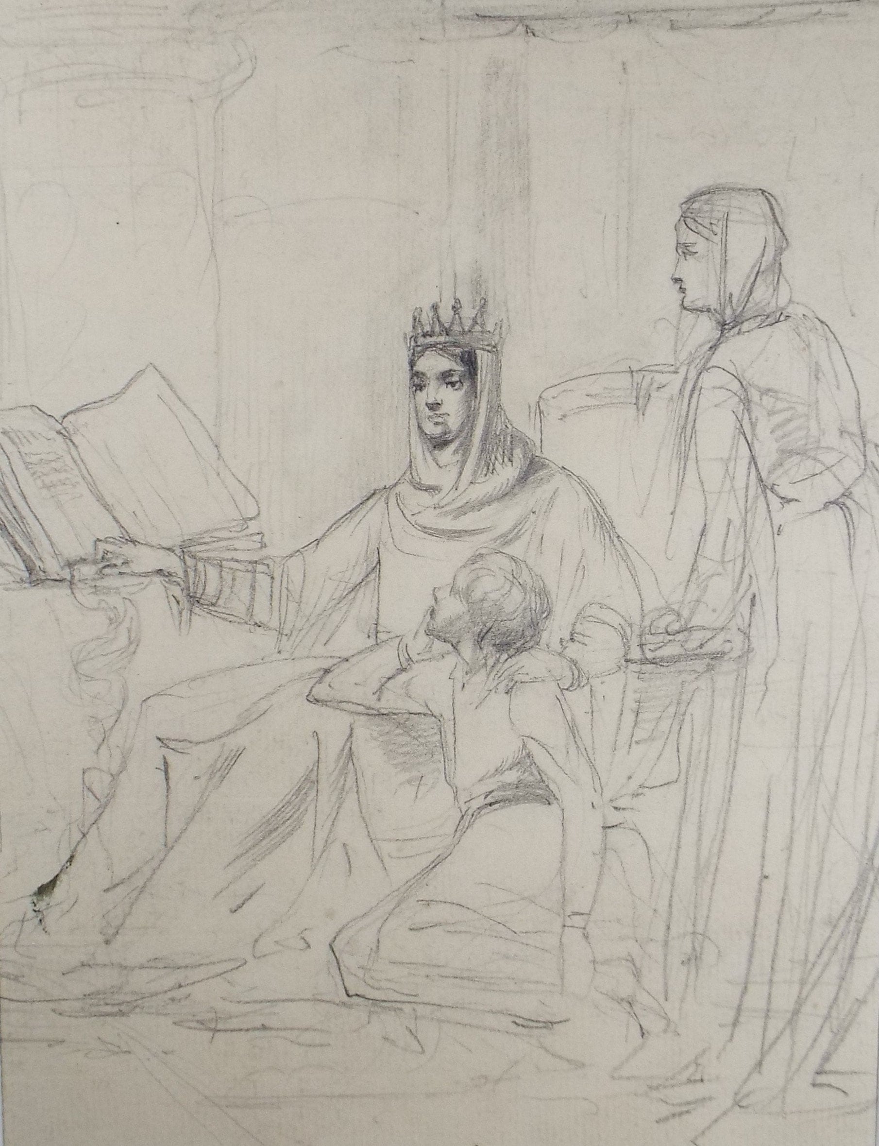 Original Pencil Drawing, 'Medieval Queen', John Wood (1801-1870)