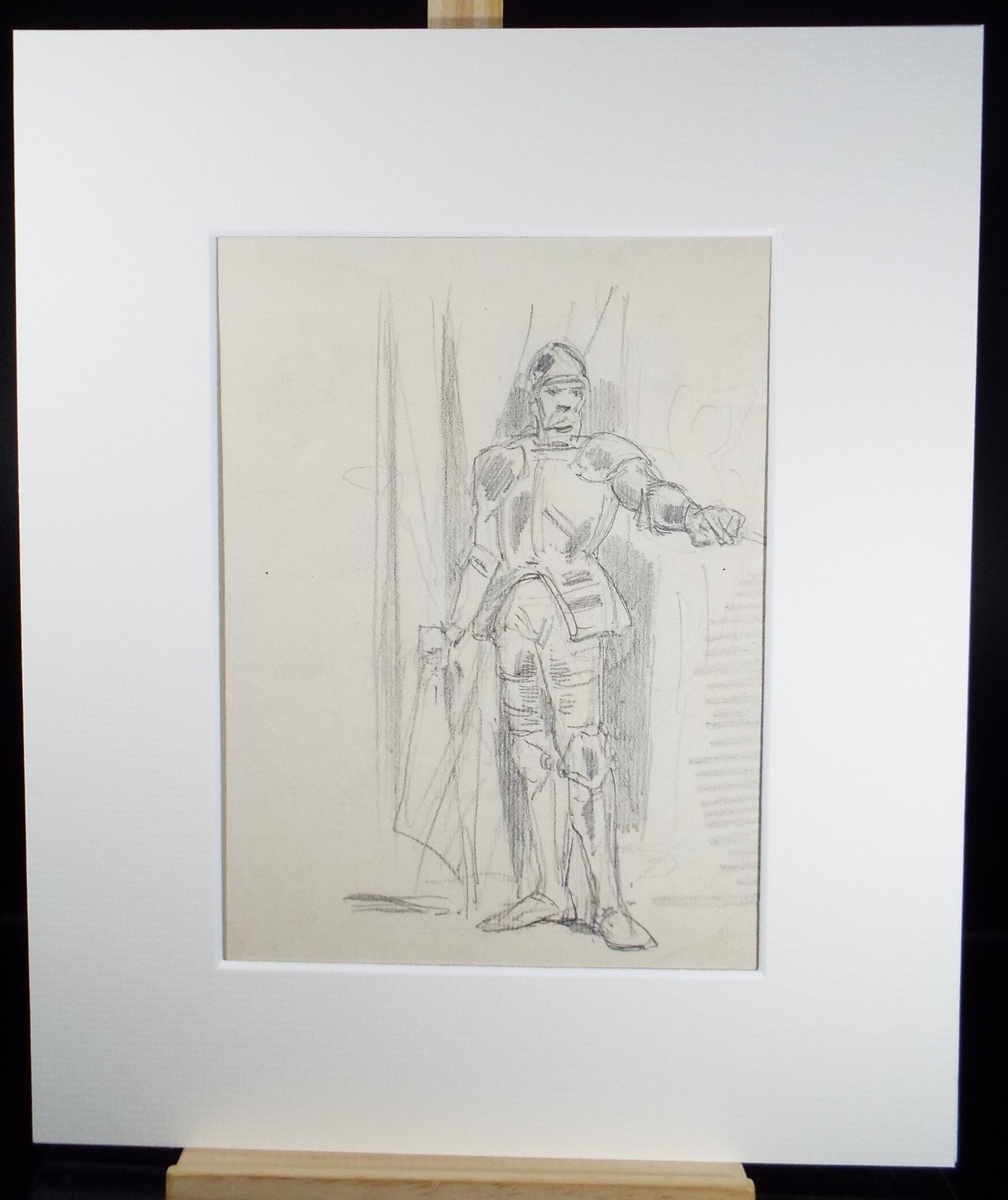 Original Pencil Drawing, 'Figure in Armour', John Wood (1801-1870)