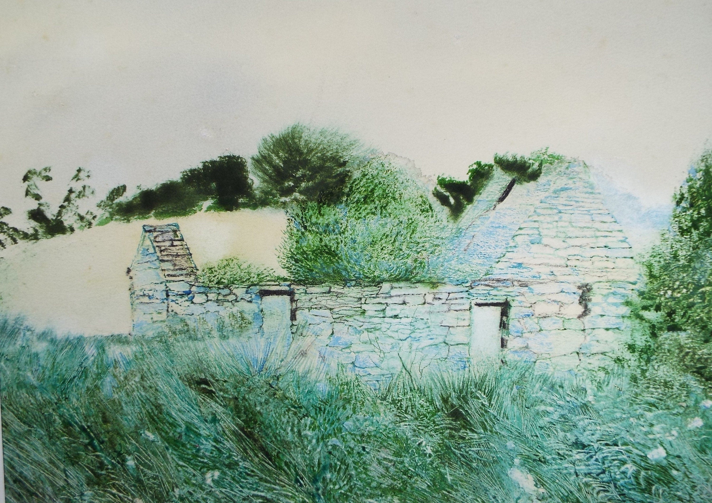 Original Watercolour 'Tumbledown Barn' 1980's, Artist Unknown