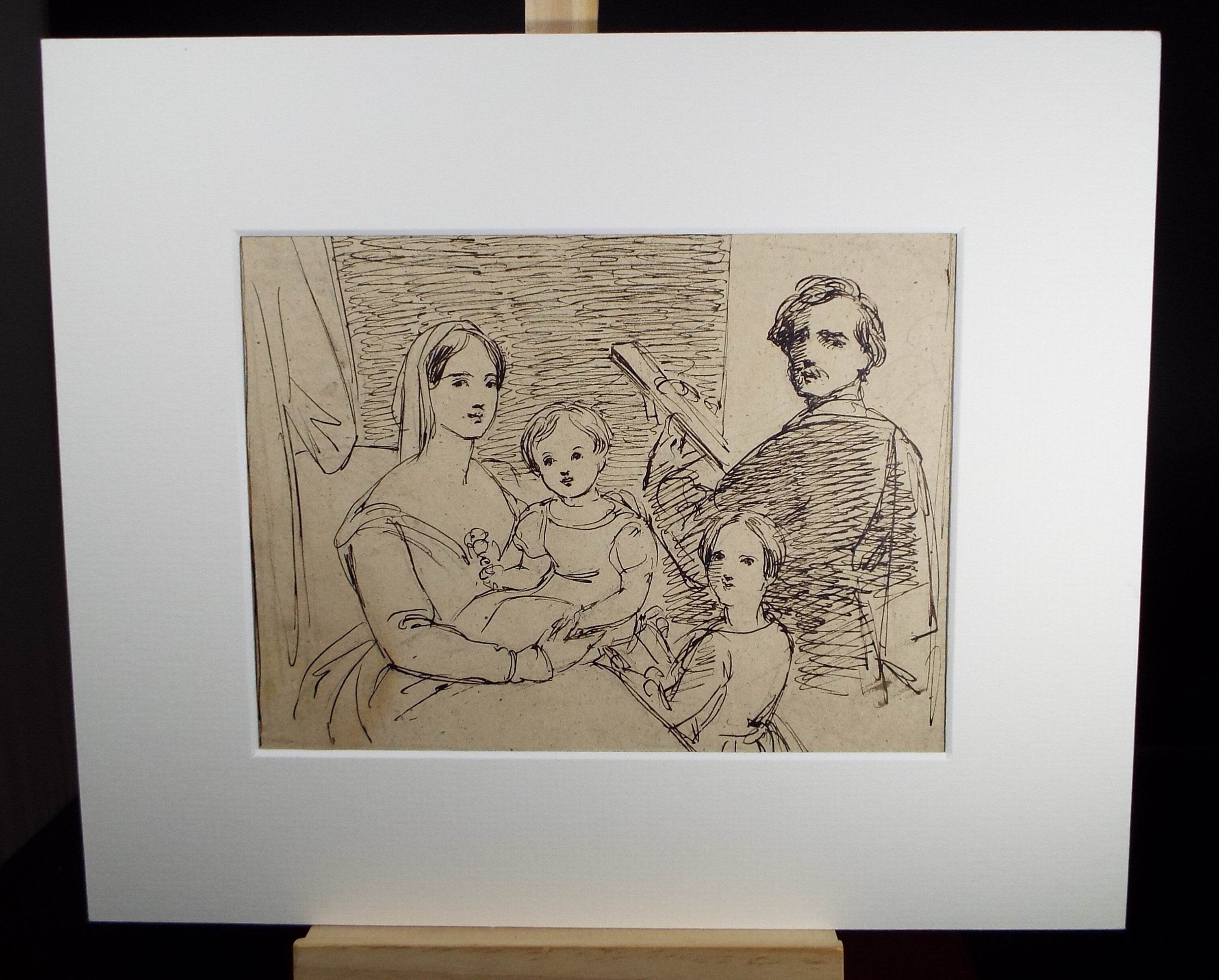 Original Pen & ink Drawing,'Family Portrait', John Wood (1801-1870)