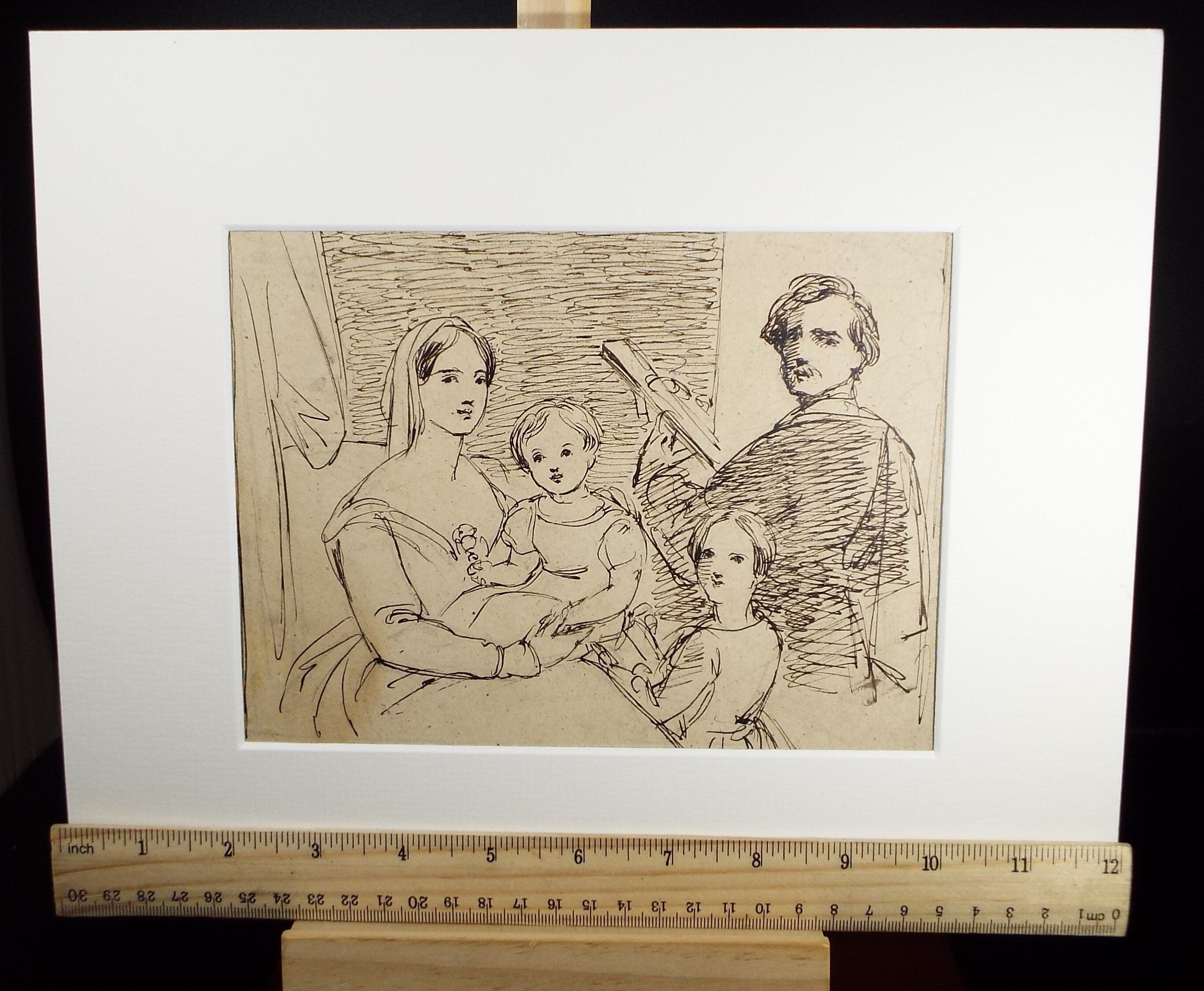 Original Pen & ink Drawing,'Family Portrait', John Wood (1801-1870)