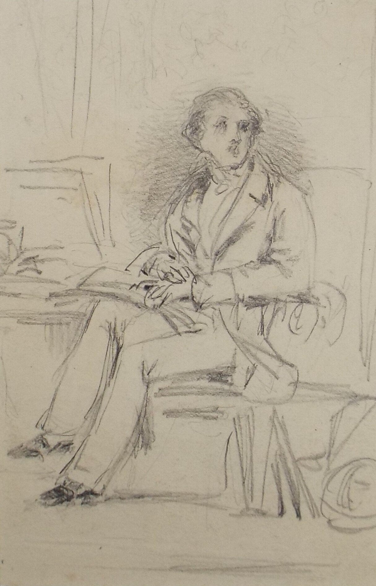 Original Pencil Drawing,'Study of a Seated Gentleman', John Wood (1801-1870)