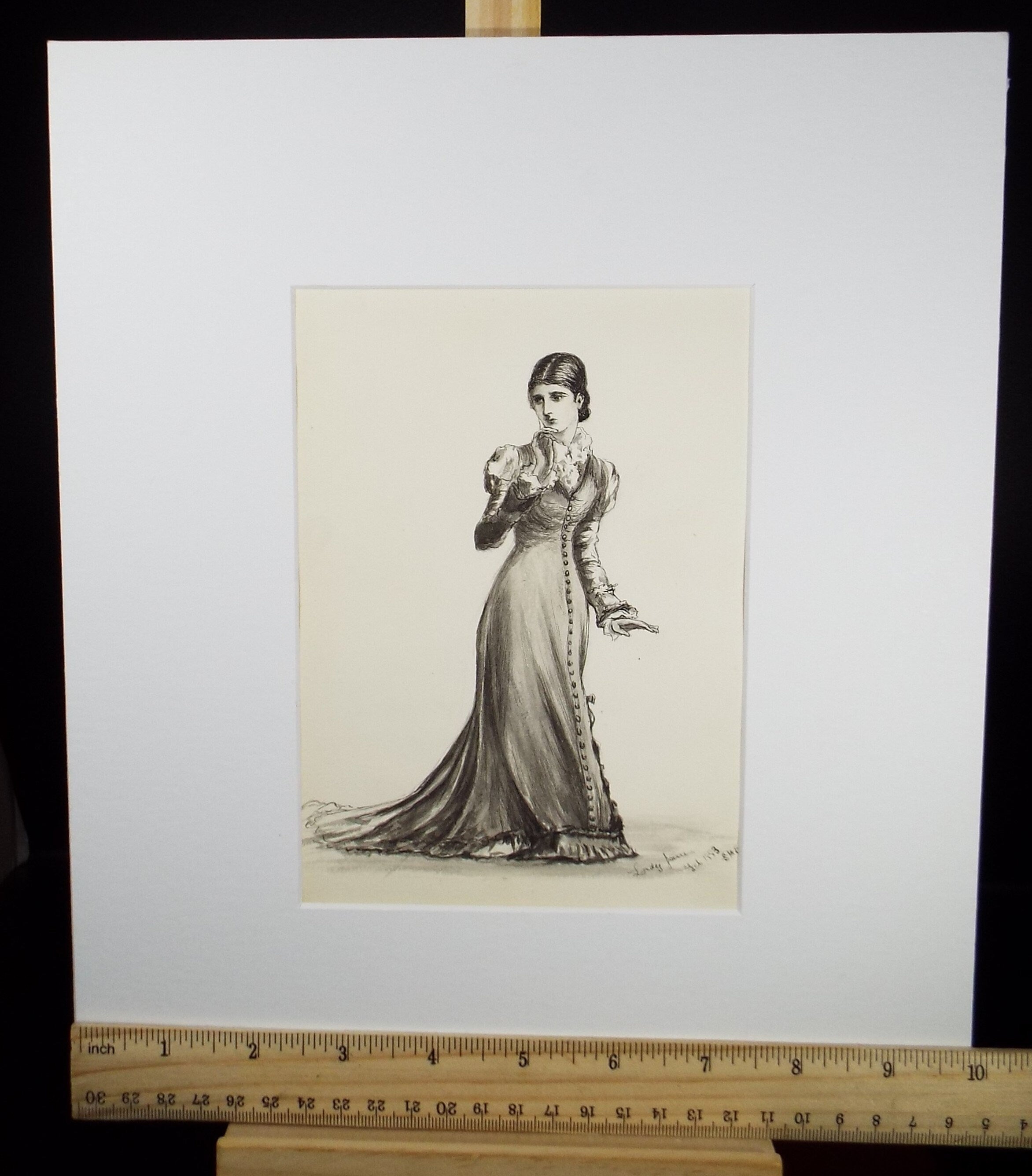 Original Watercolour, 'Elegant Woman', Dated 1883, Artist unknown