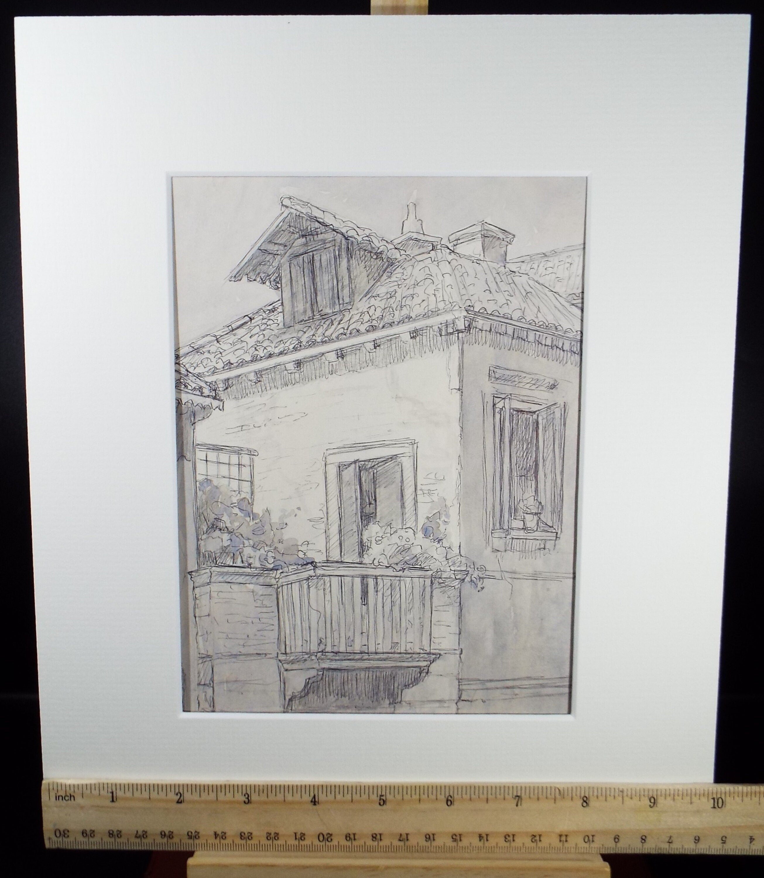 Original Pen & Ink drawing, 'French Village House', Muriel Archer (1911-2011)