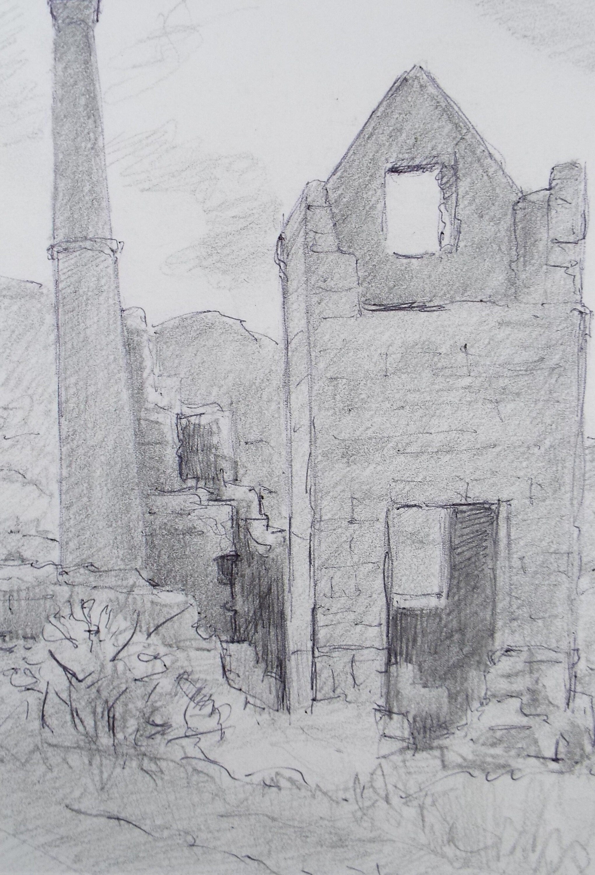 Original Pencil drawing, 'Cornish Tin Mine', Muriel Archer (1911-2011)