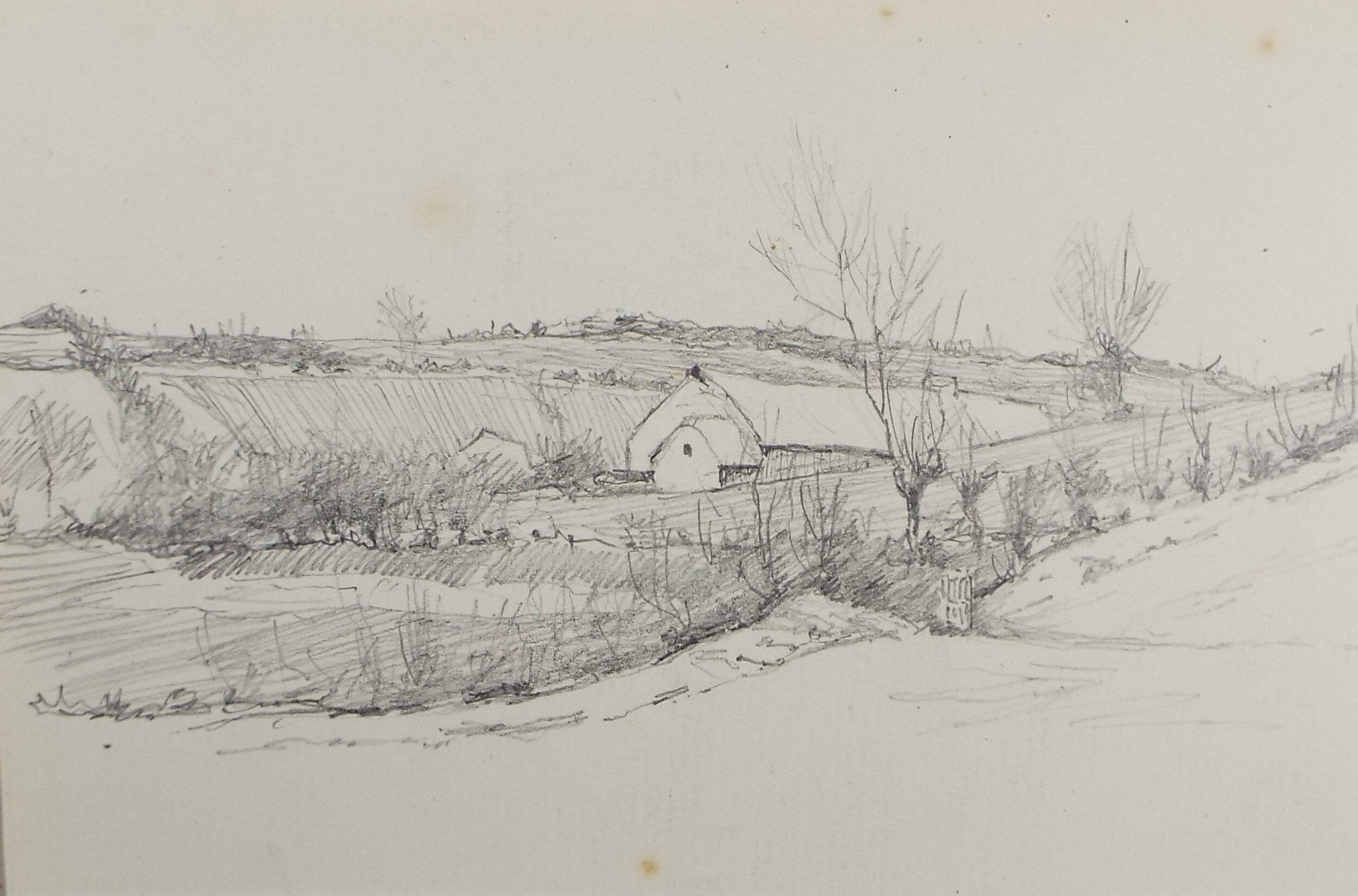 Original Pencil Sketch,'The Farmstead', Leonard Leslie Brooke (1862 - 1940), Late 19th Century