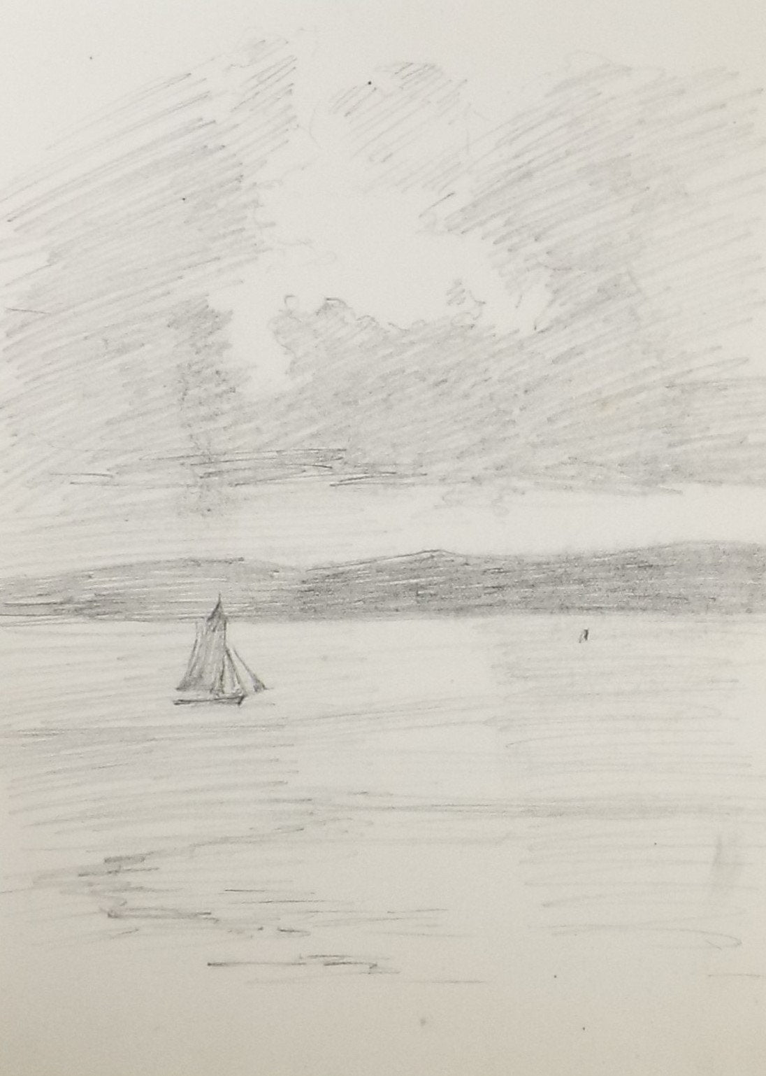 Original Pencil Sketch,'Sailing Boat in a Seascape', Leonard Leslie Brooke (1862 - 1940), Late 19th Century