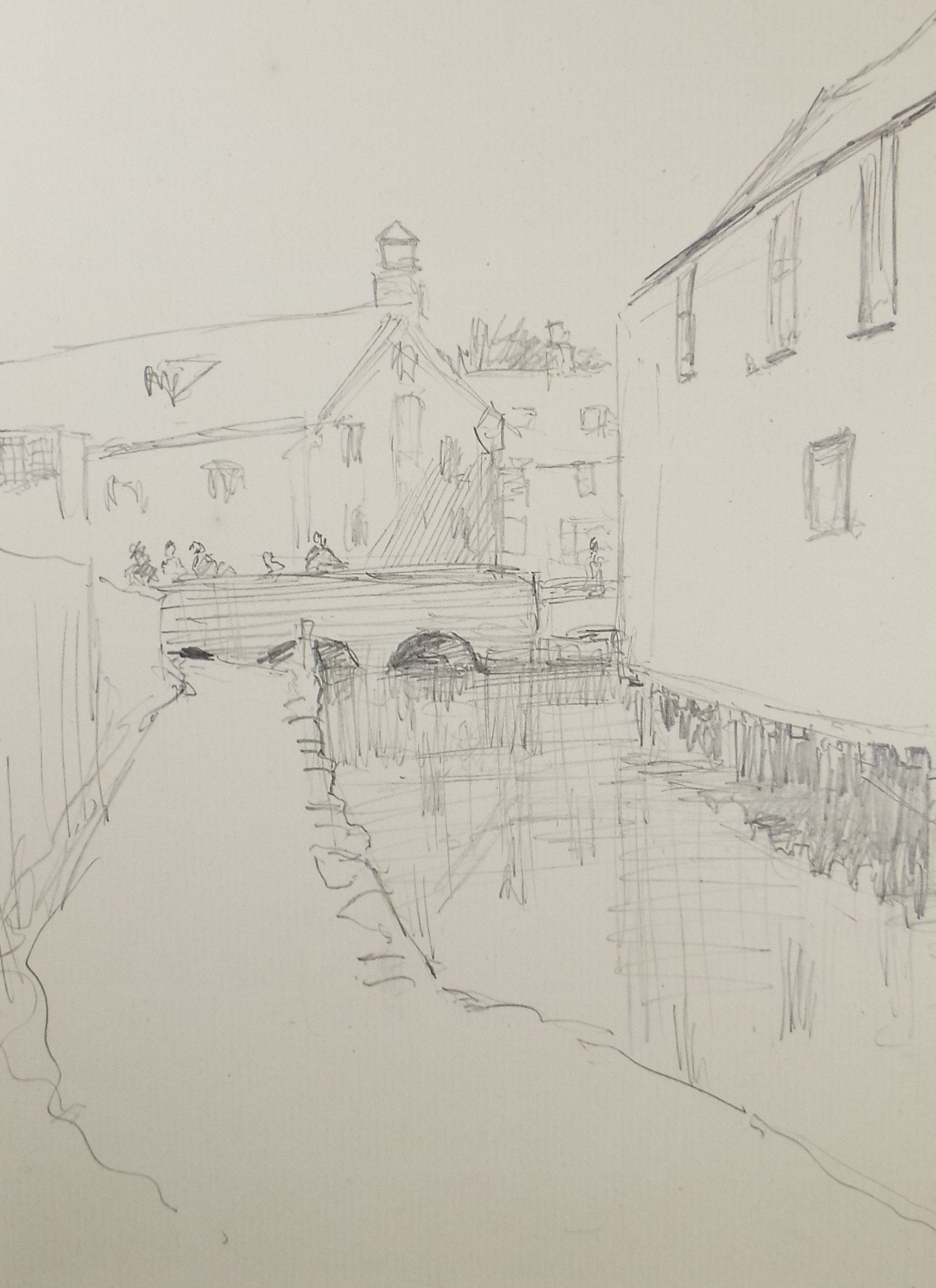 Original Pencil Sketch,'Canal Side Buildings', Leonard Leslie Brooke (1862 - 1940), Late 19th Century