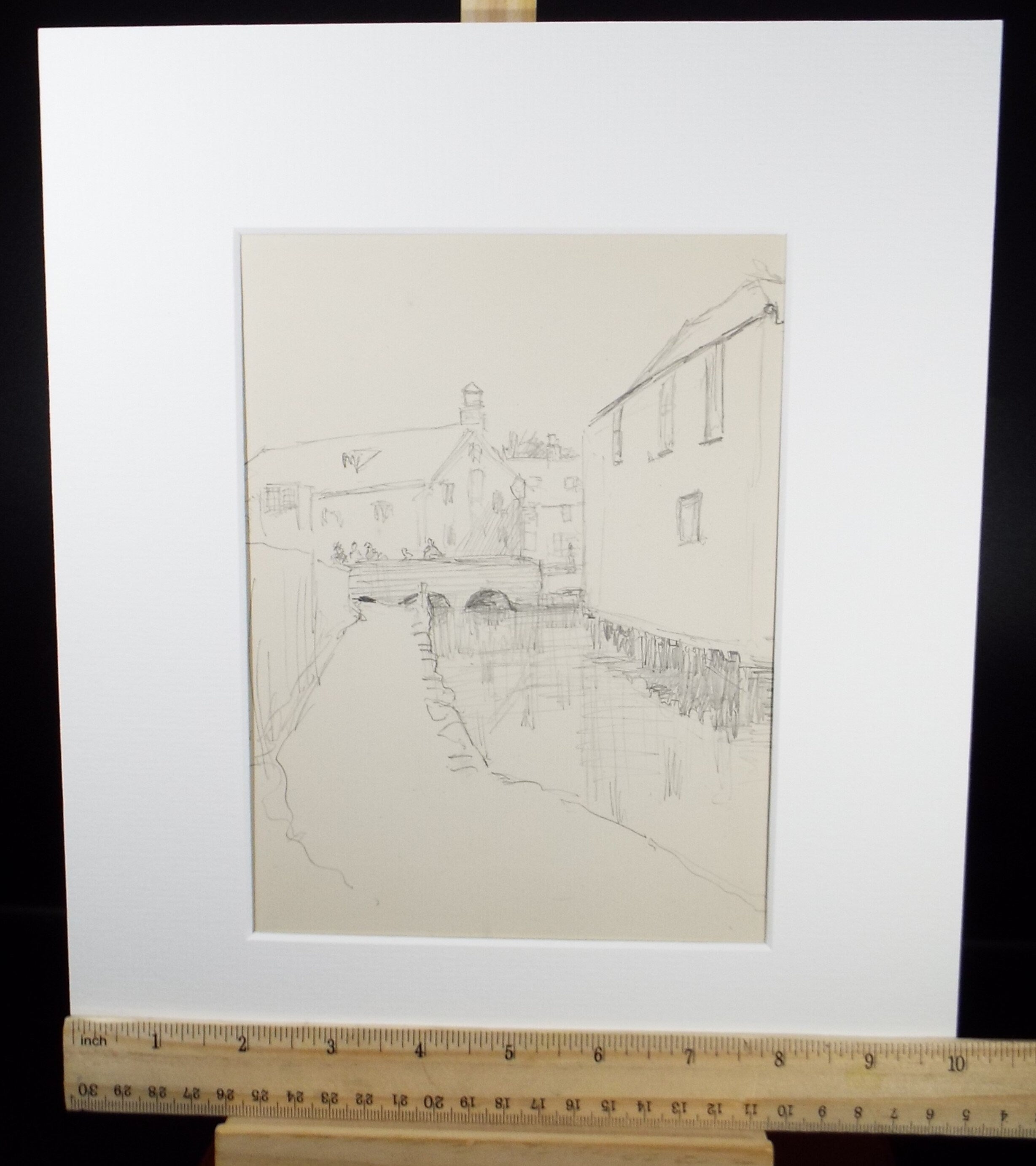 Original Pencil Sketch,'Canal Side Buildings', Leonard Leslie Brooke (1862 - 1940), Late 19th Century