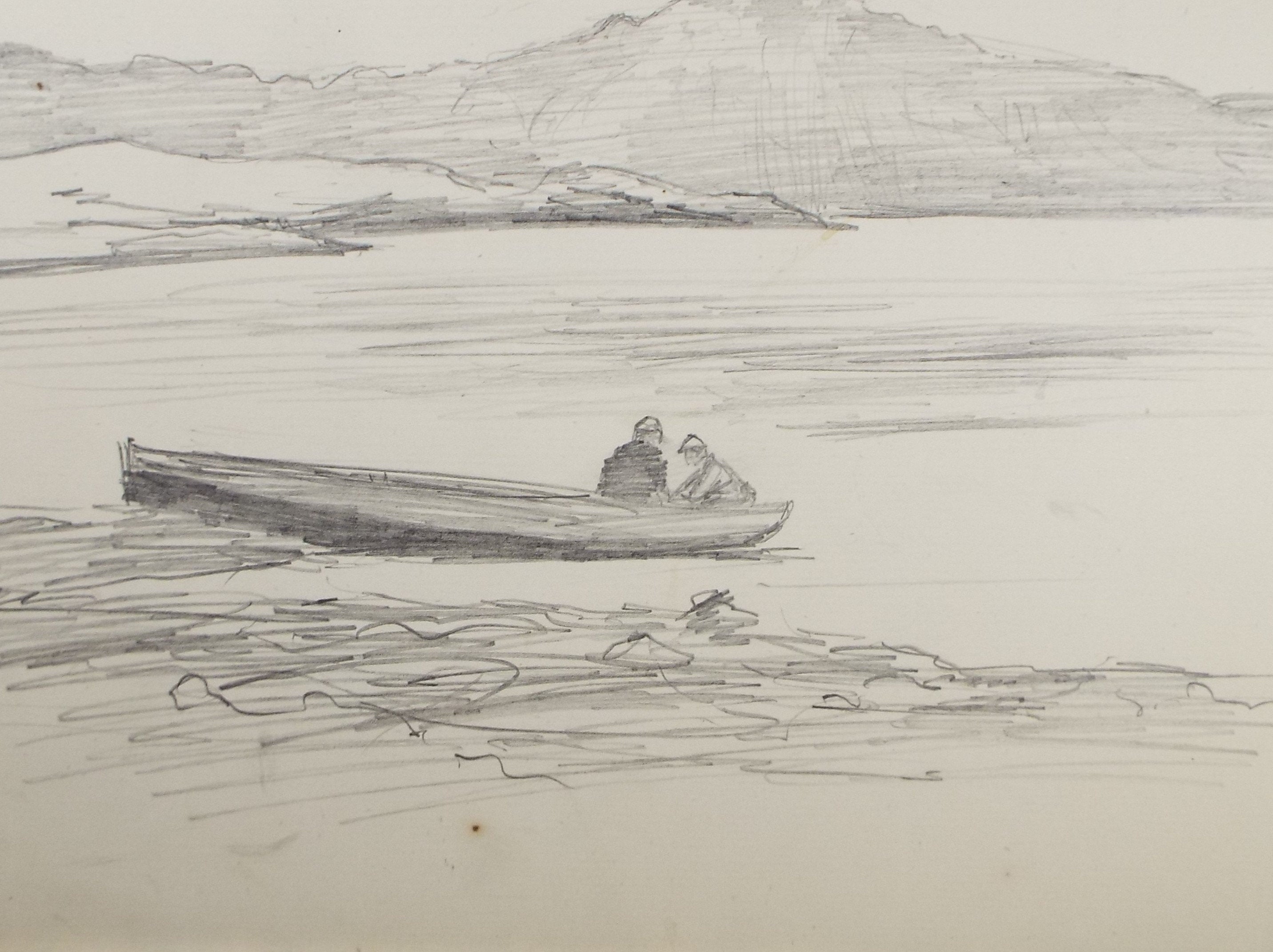 Original Pencil Sketch,'Figures in a Boat', Leonard Leslie Brooke (1862 - 1940), Late 19th Century