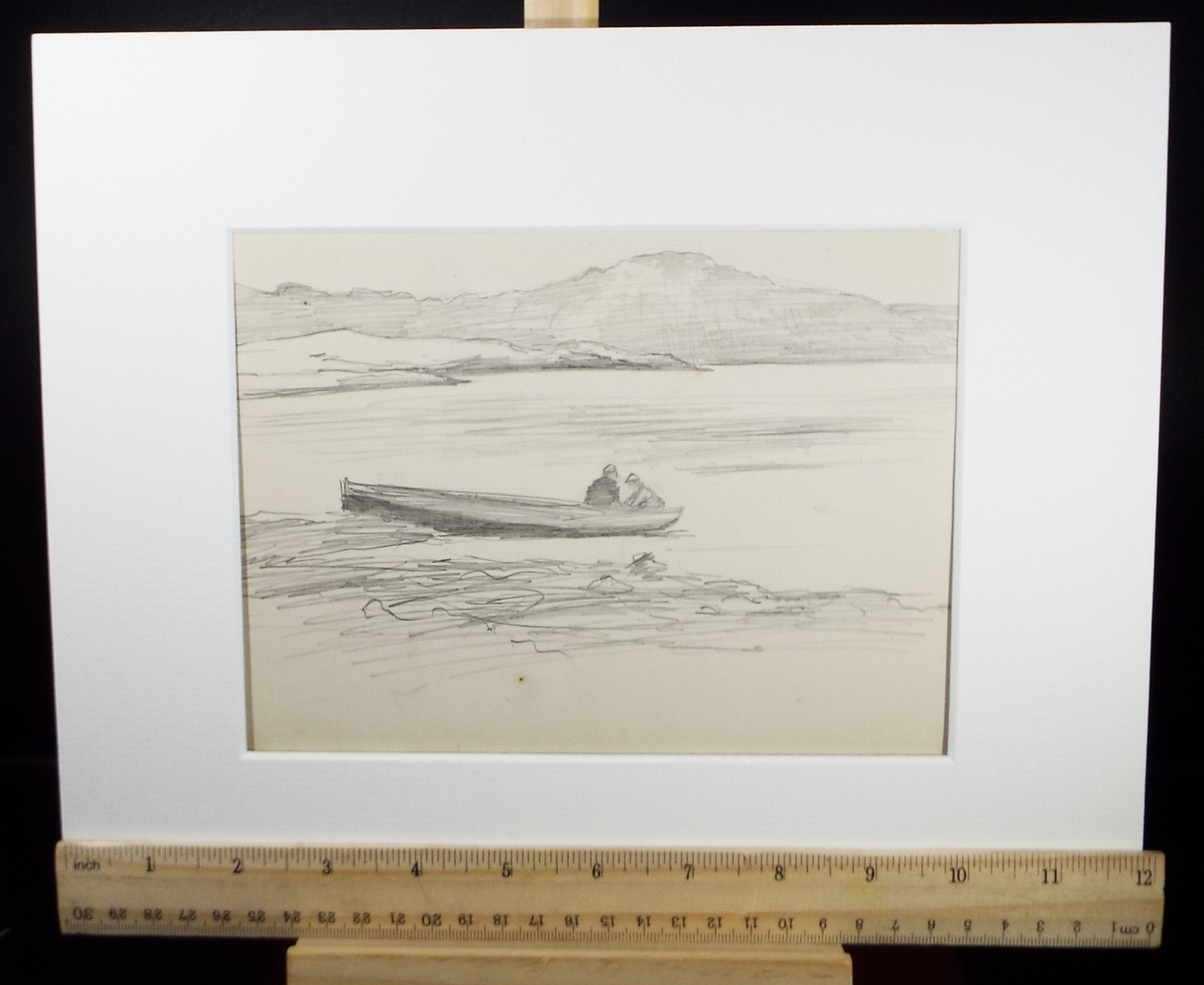 Original Pencil Sketch,'Figures in a Boat', Leonard Leslie Brooke (1862 - 1940), Late 19th Century