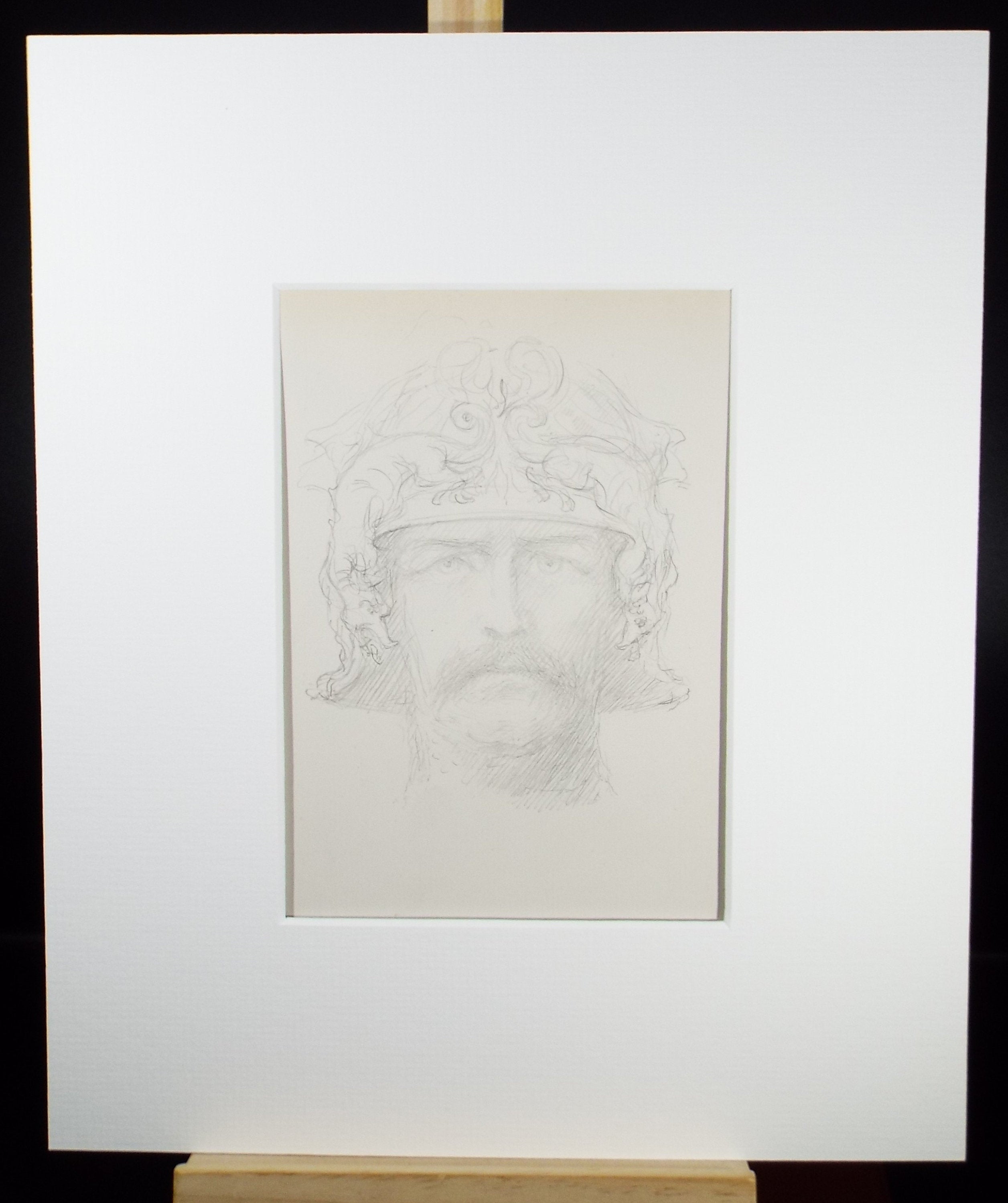 Original Pencil Sketch,'Head Study of a Medieval Knight', Leonard Leslie Brooke (1862 - 1940), Late 19th Century