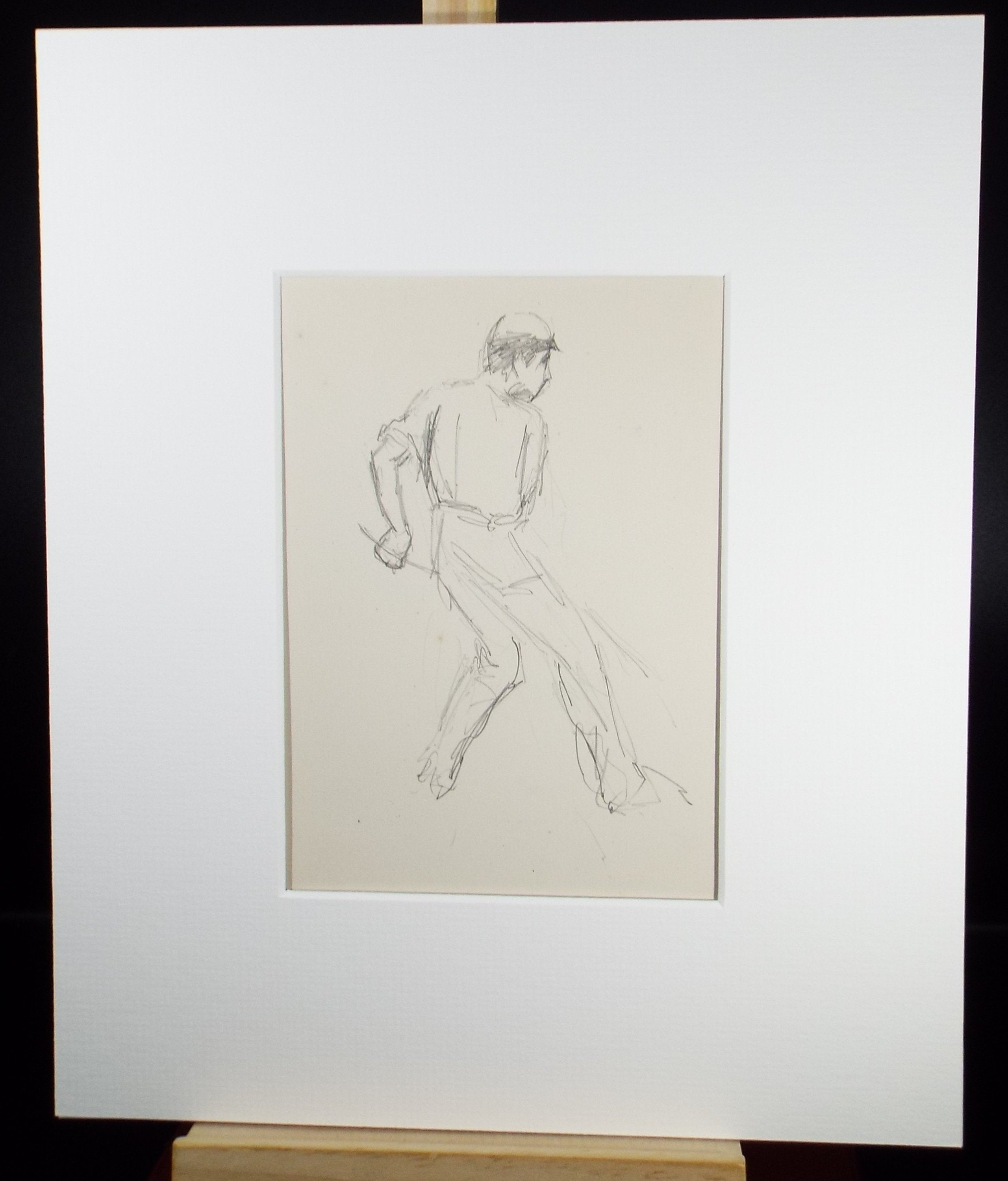 Original Pencil Sketch,'Study of a Man with a Rake', Leonard Leslie Brooke (1862 - 1940), Late 19th Century