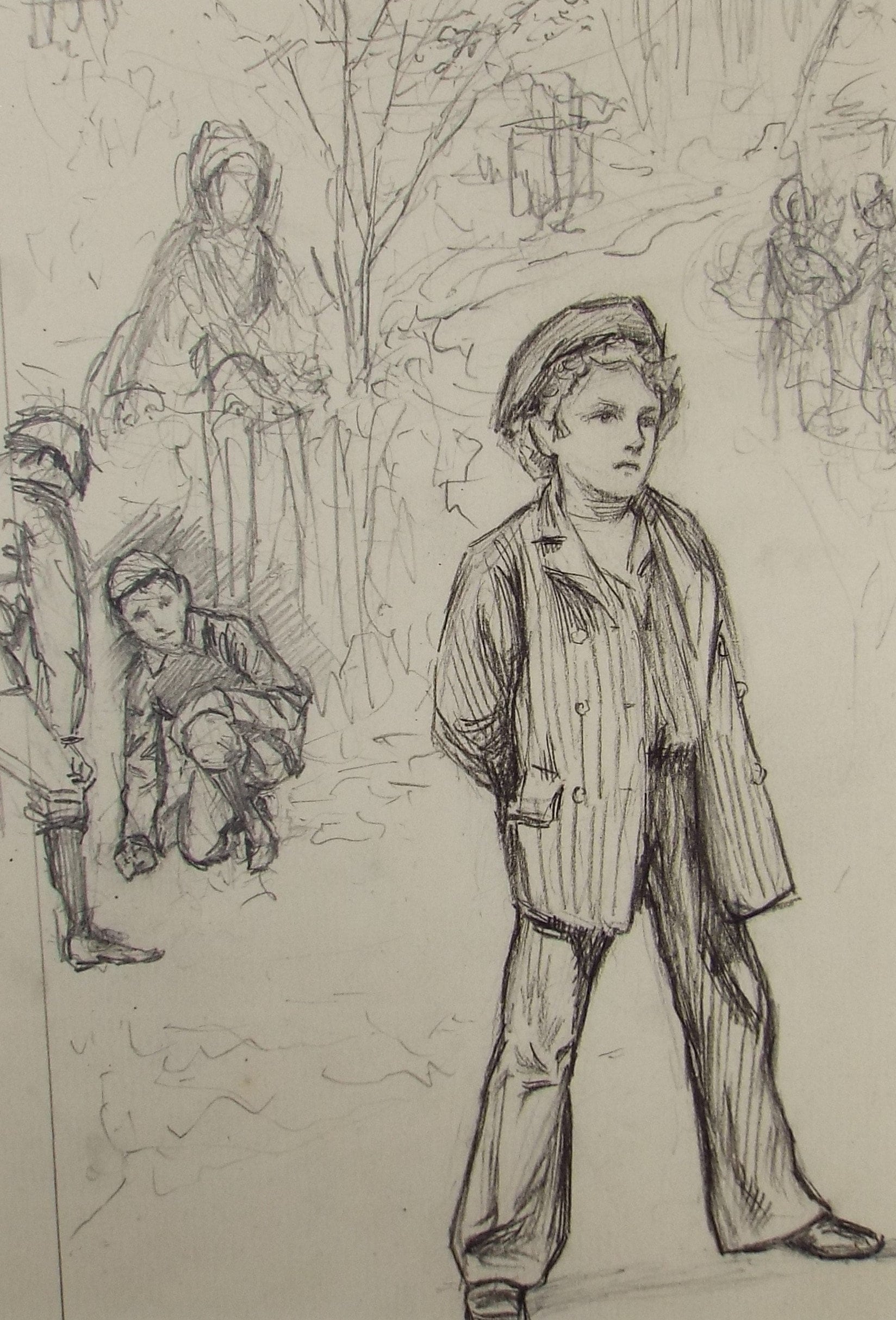 Original Pencil Sketch,'Figures of Boys', Leonard Leslie Brooke (1862 - 1940), Late 19th Century