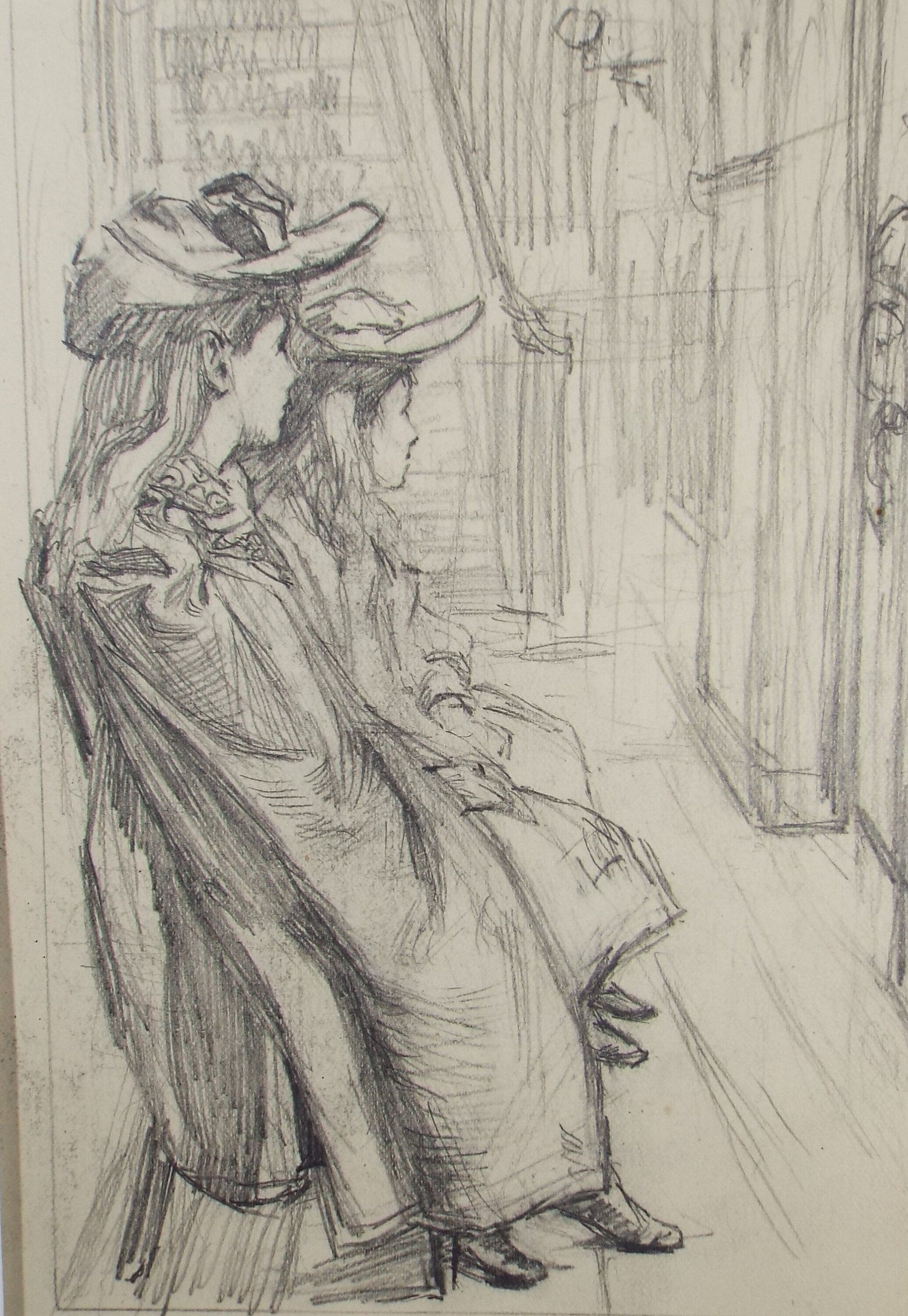 Original Pencil Sketch,'Waiting for the School Mistress', Leonard Leslie Brooke (1862 - 1940), Late 19th Century