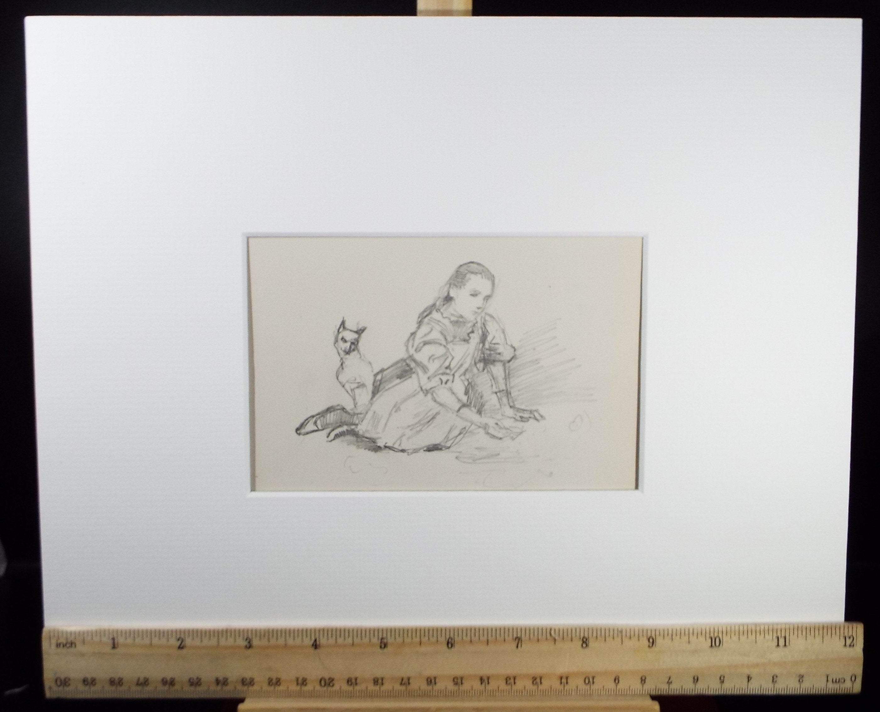 Original Pencil Sketch,'Girl with pet terrier', Leonard Leslie Brooke (1862 - 1940), Late 19th Century