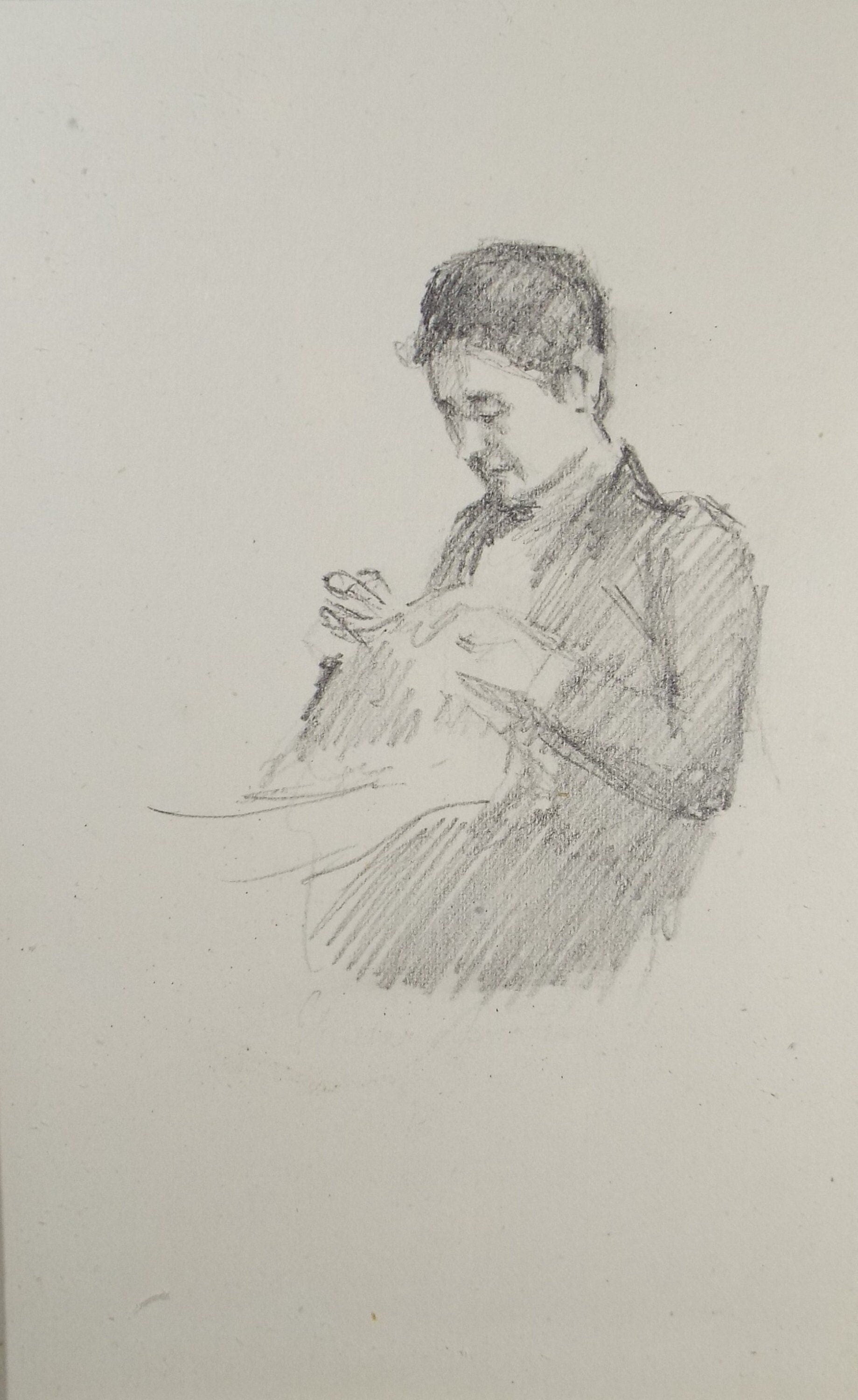 Original Pencil Sketch,'Study of a woman sewing', Leonard Leslie Brooke (1862 - 1940), Late 19th Century