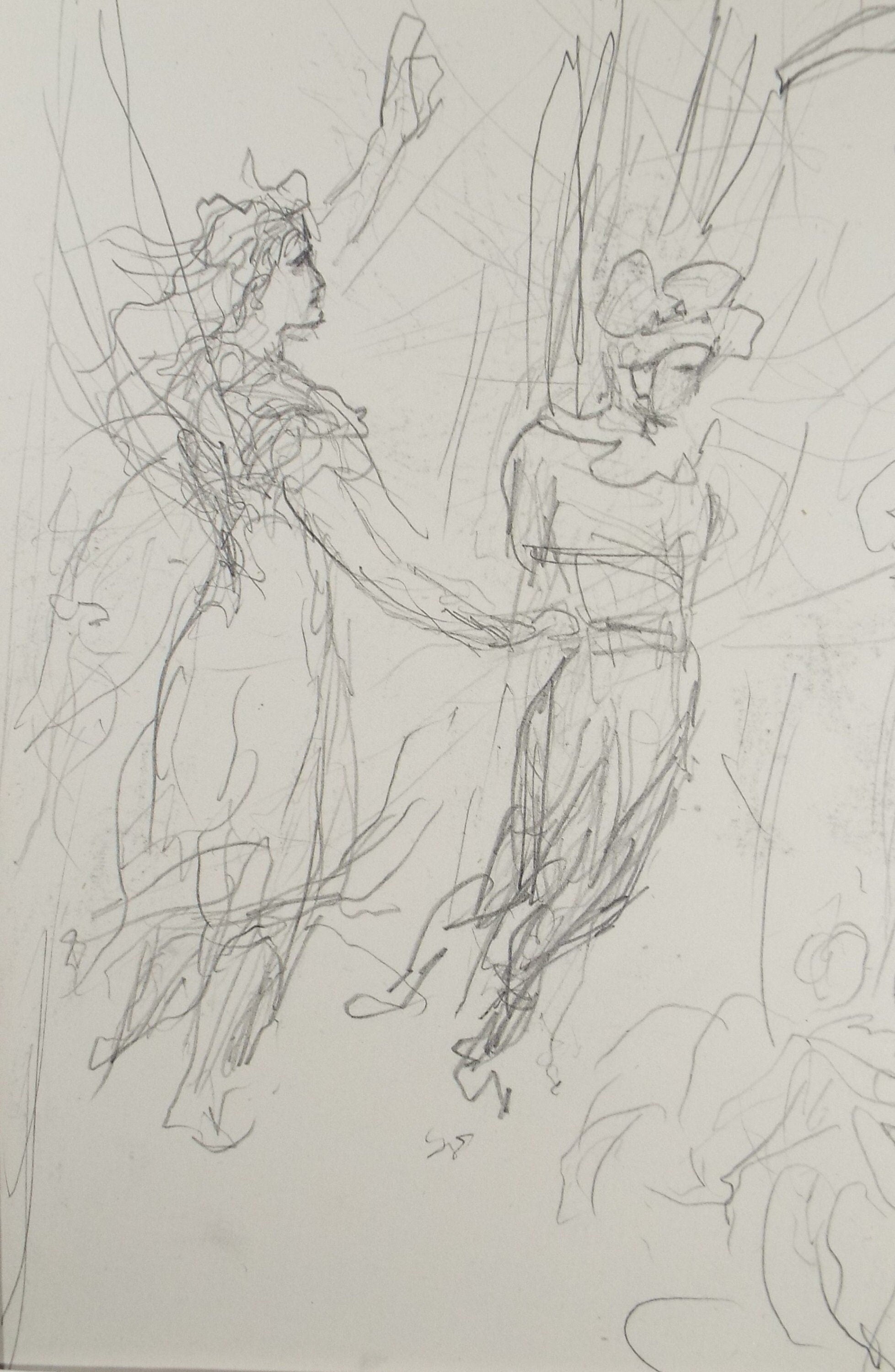 Original Pencil Sketch,'Two Figures', Leonard Leslie Brooke (1862 - 1940), Late 19th Century