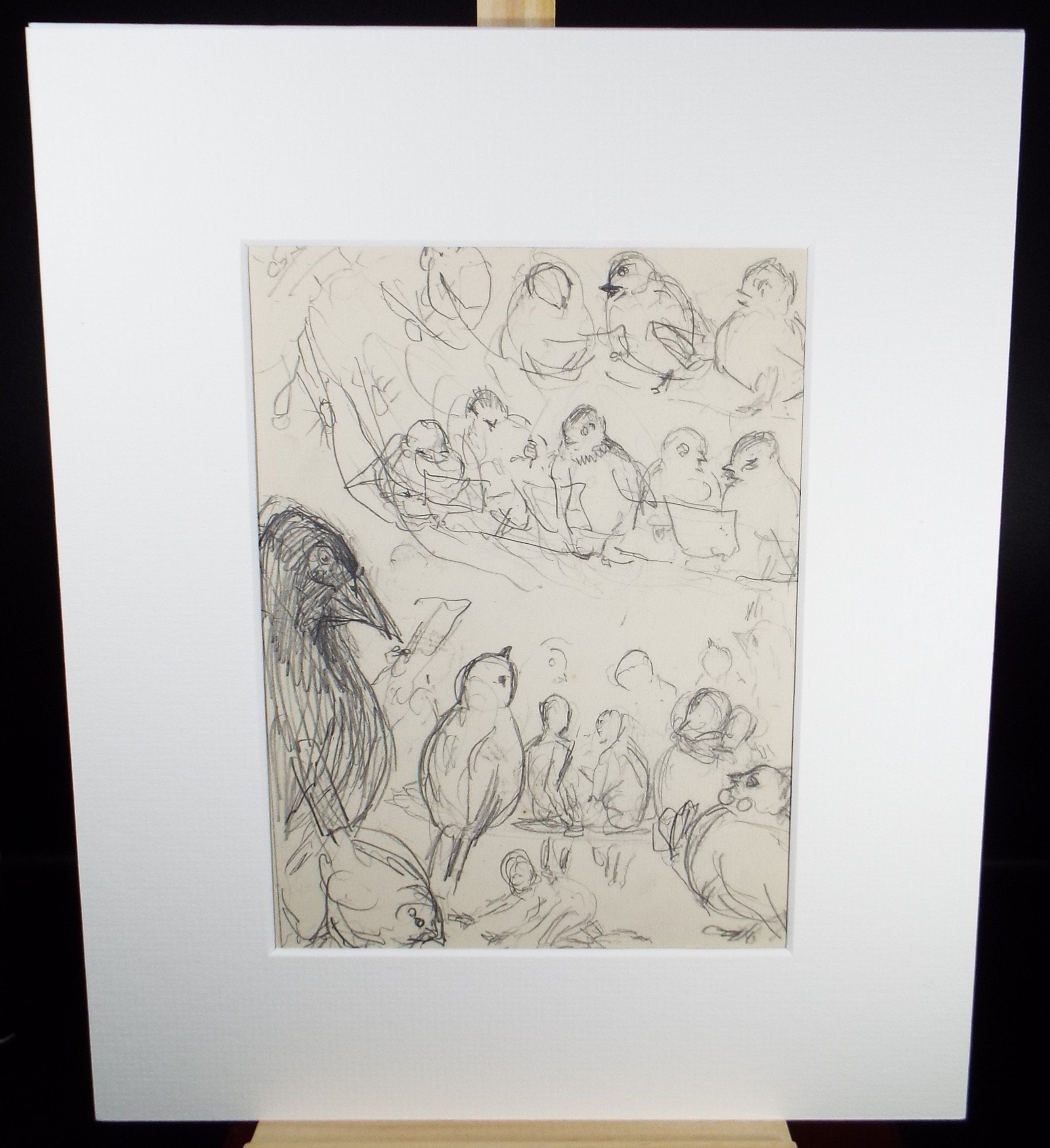 Original Pencil Sketch,'Bird Choir', Leonard Leslie Brooke (1862 - 1940), Late 19th Century