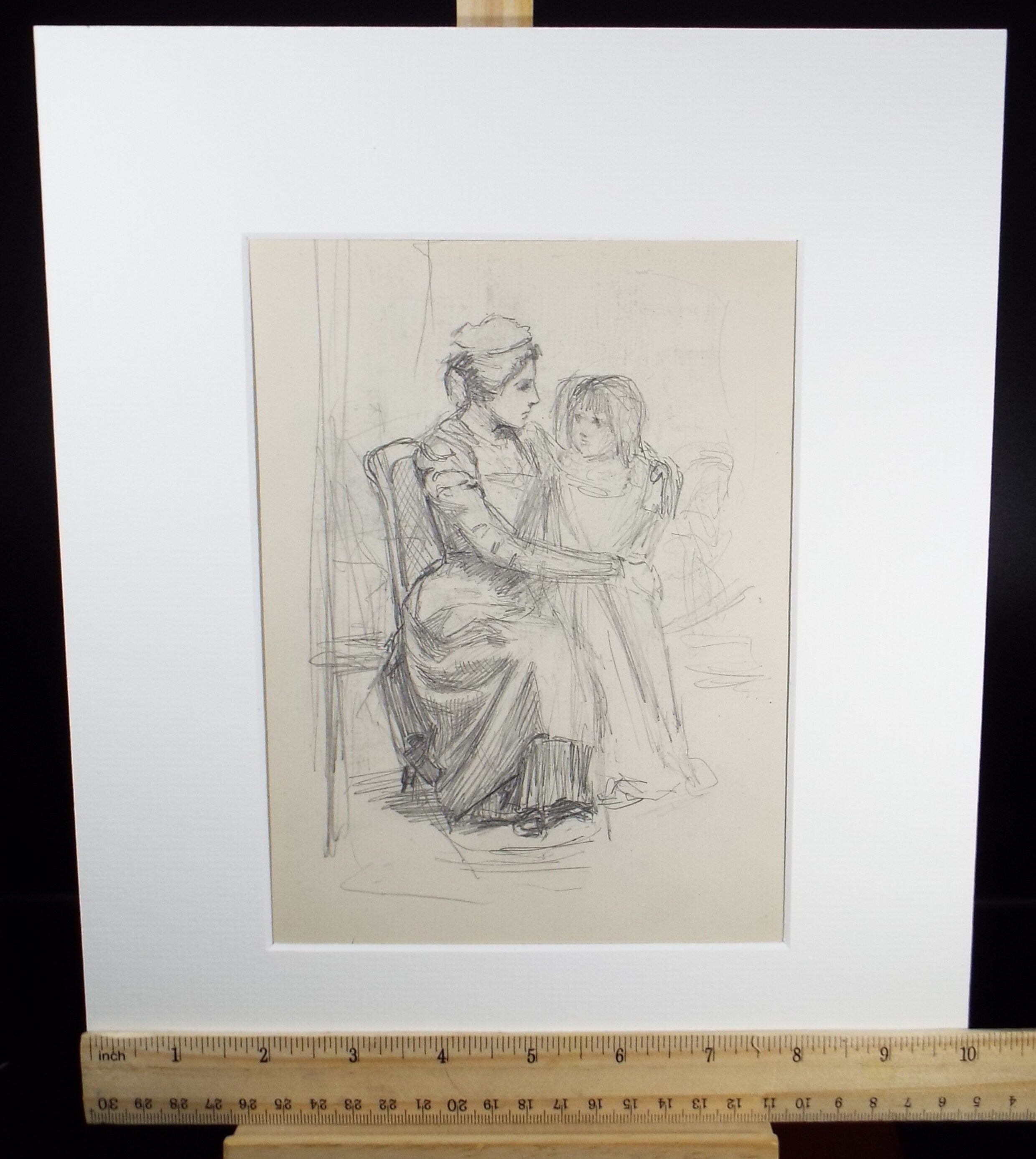 Original Pencil Sketch,'Child with Nanny', Leonard Leslie Brooke (1862 - 1940), Late 19th Century