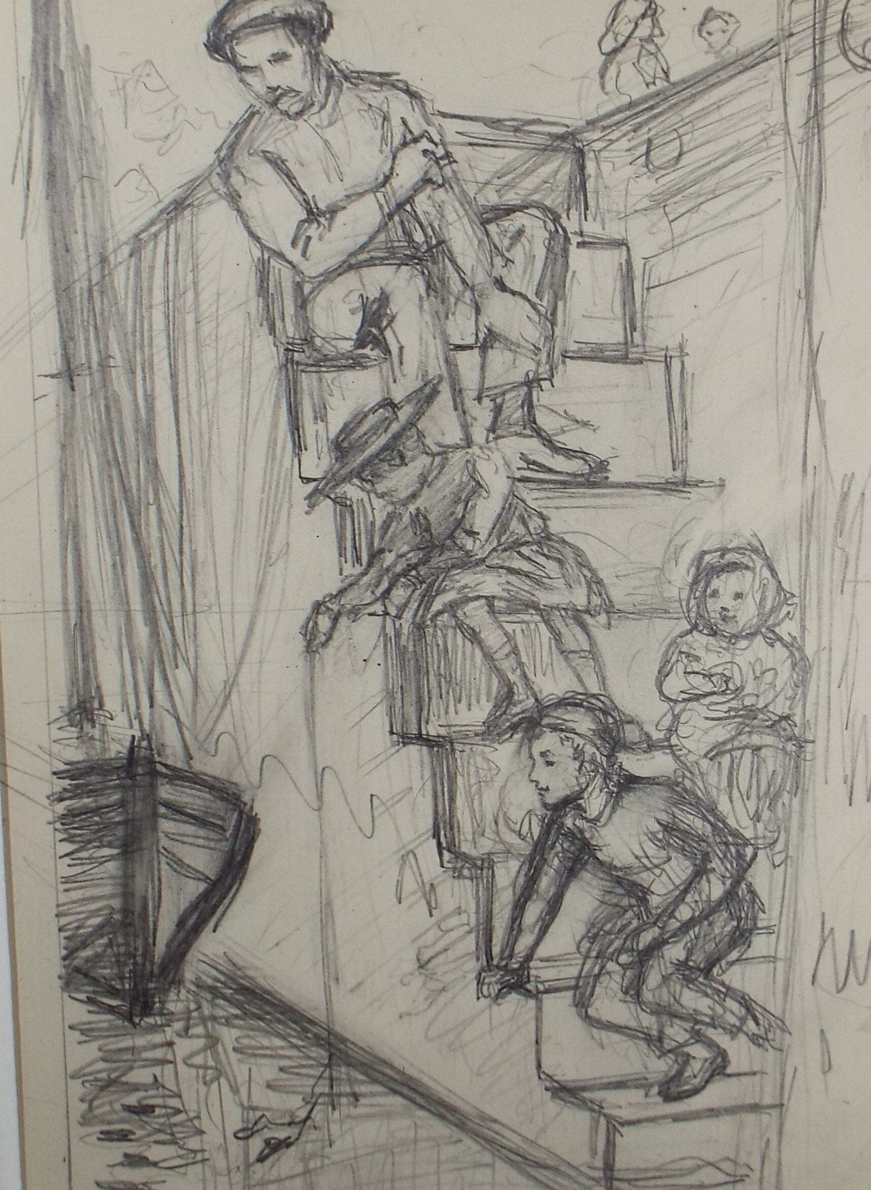 Original Pencil Sketch,'Crabbing from the Quay', Leonard Leslie Brooke (1862 - 1940), Late 19th Century