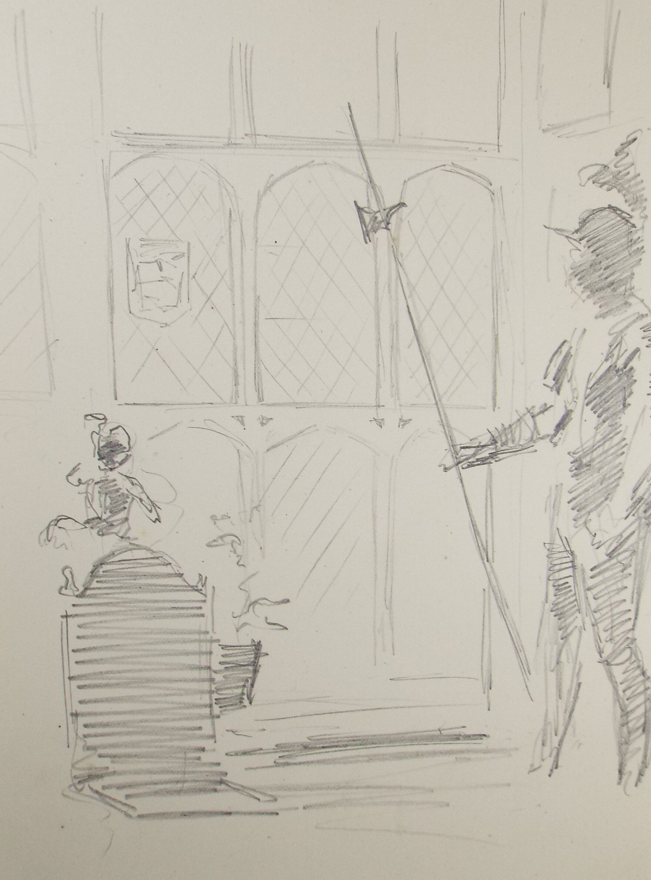 Original Pencil Sketch,'Leaded window with Armour', Leonard Leslie Brooke (1862 - 1940), Late 19th Century