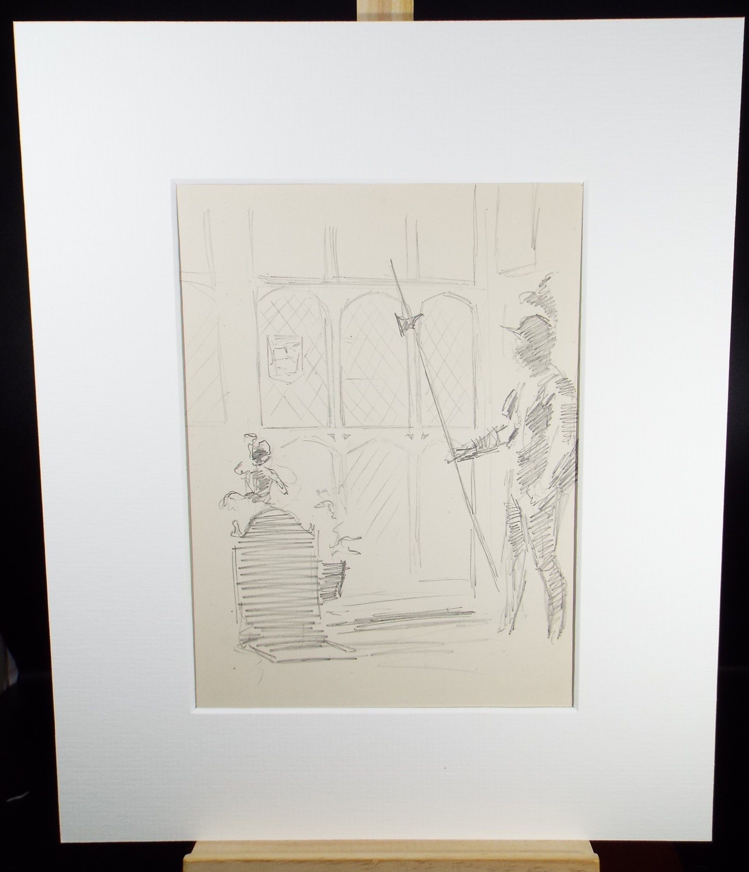 Original Pencil Sketch,'Leaded window with Armour', Leonard Leslie Brooke (1862 - 1940), Late 19th Century