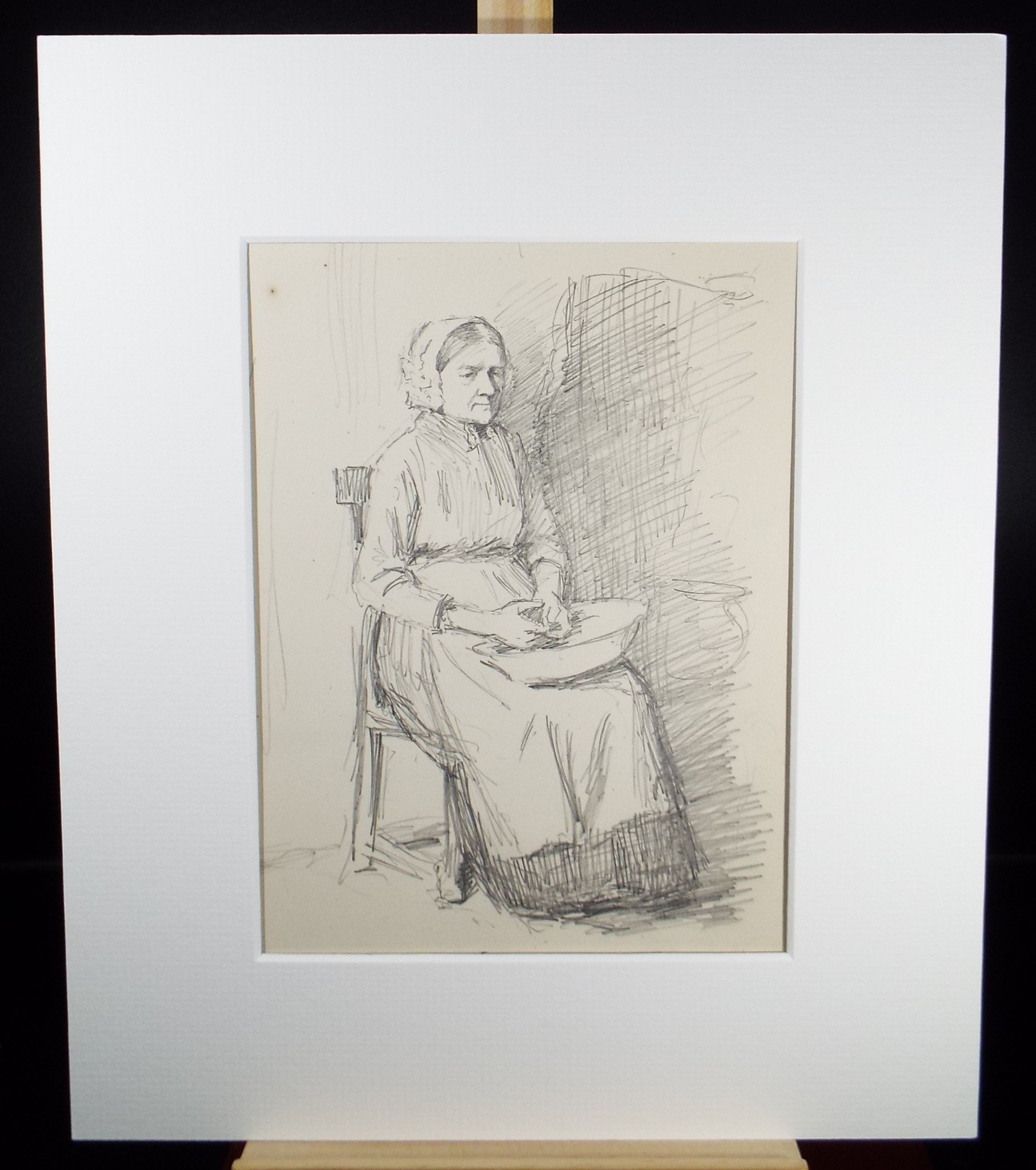 Original Pencil Sketch,'Woman shelling peas', Leonard Leslie Brooke (1862 - 1940), Late 19th Century