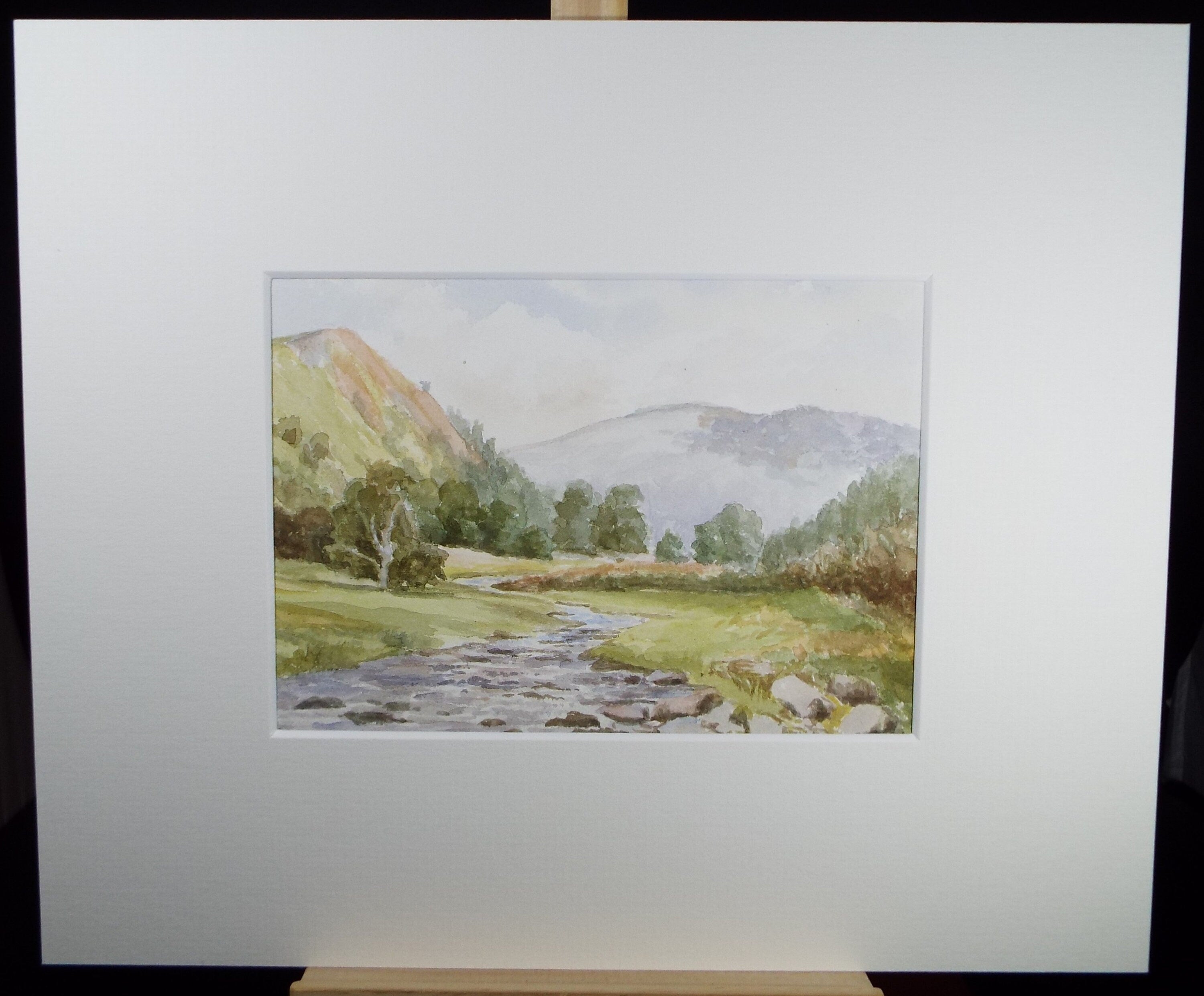 Original Watercolour Sketch, 'Highland Stream with distant hills', c1910, Unknown Artist