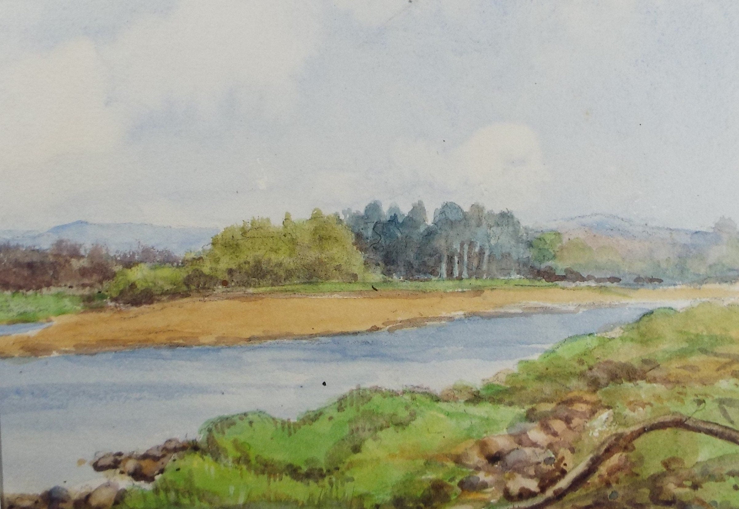 Original Watercolour Sketch, 'River Sand Bar' , c1910, Unknown Artist