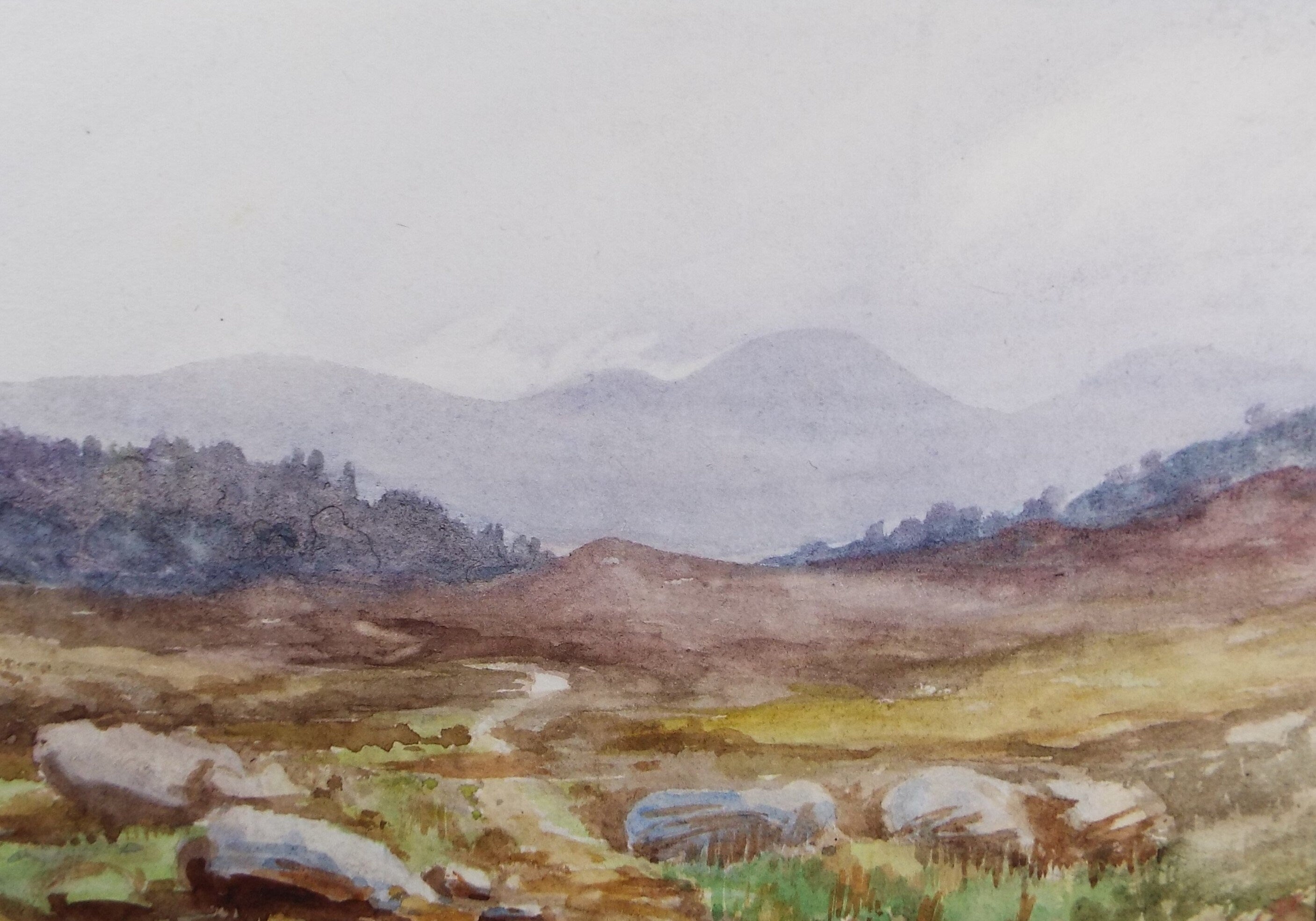 Original Watercolour Sketch, 'Moorland Landscape', c1910, Unknown Artist