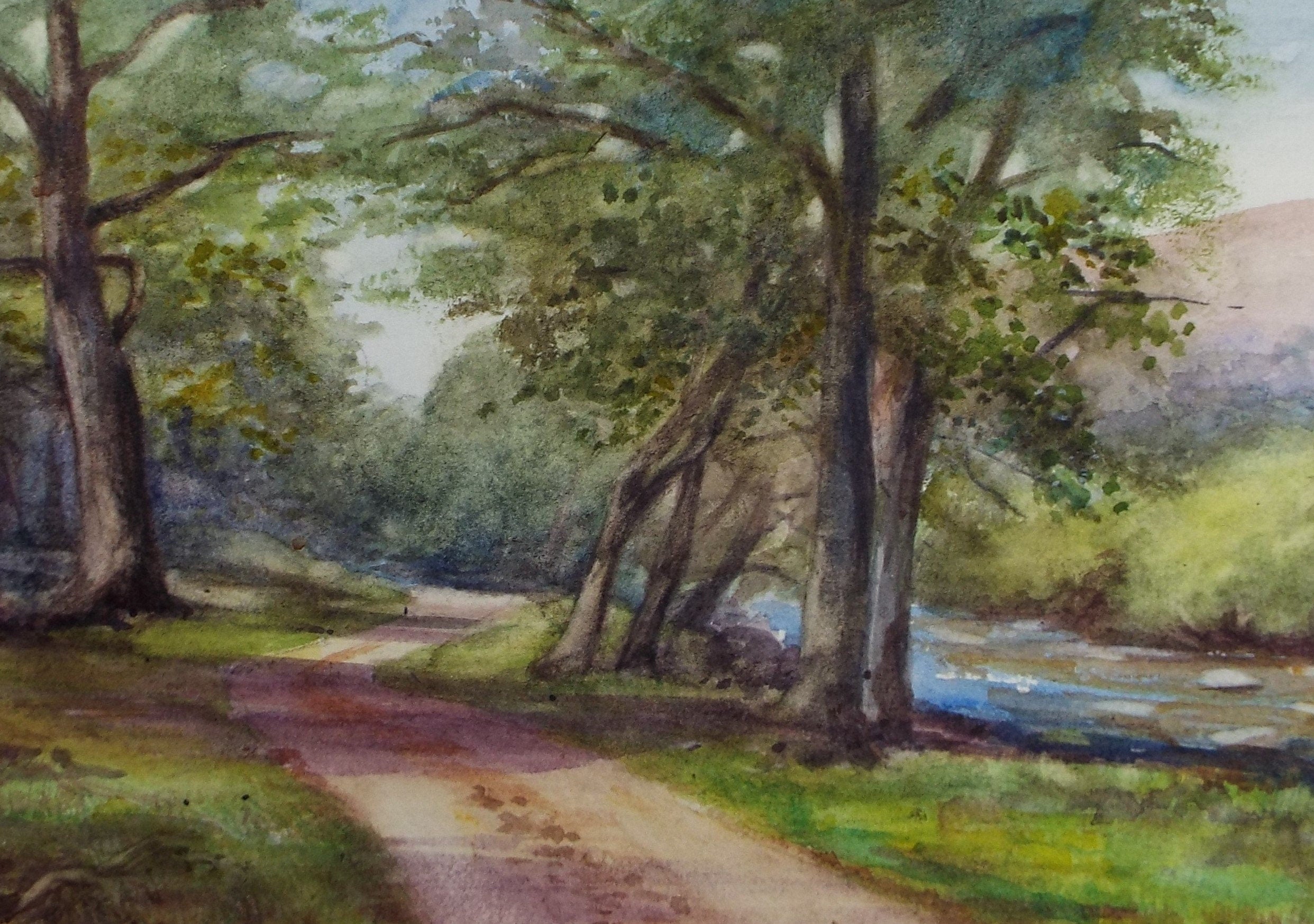 Original Watercolour Sketch, 'Riverside Track', c1910, Unknown Artist