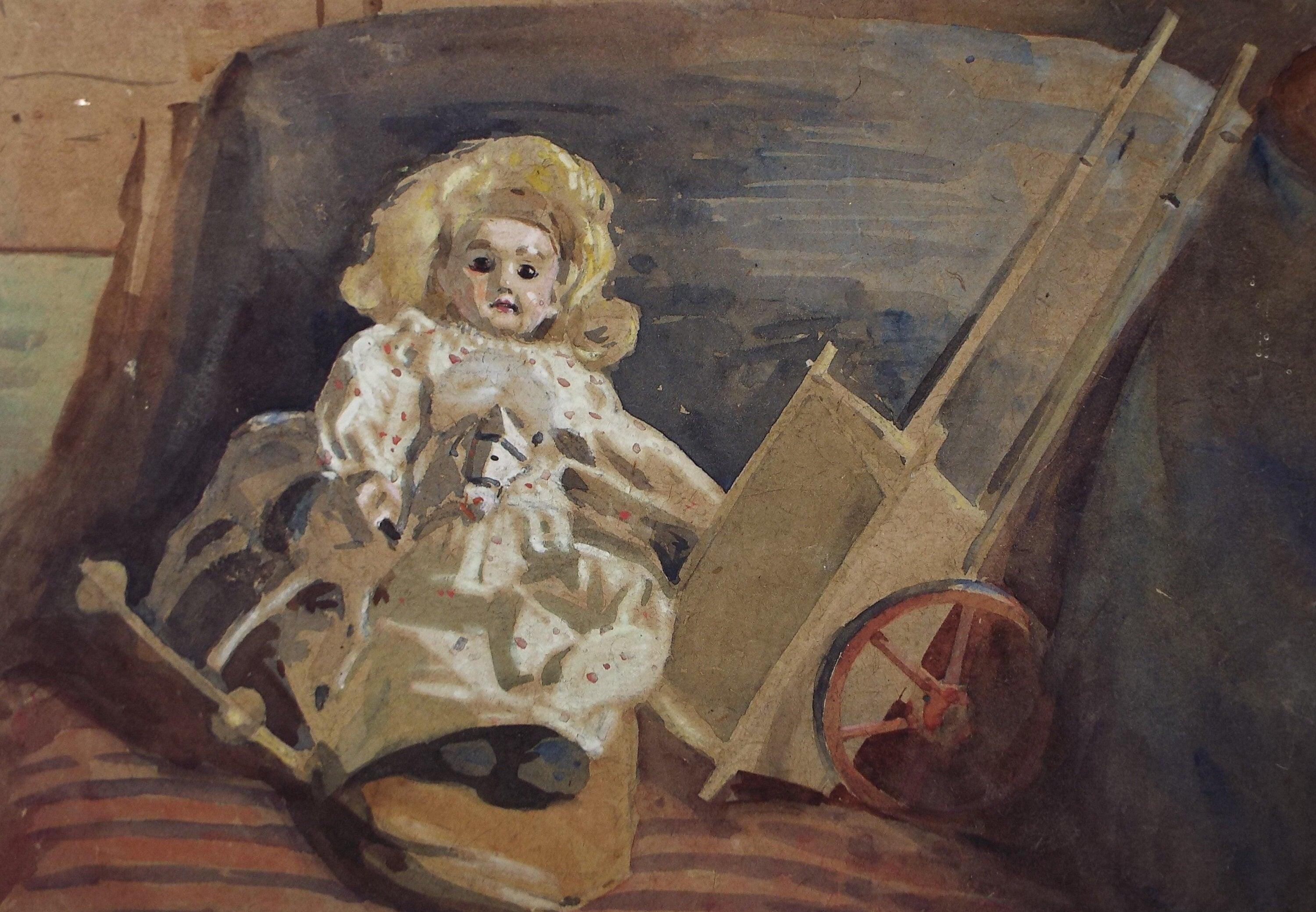 Original Watercolour ,'Still Life of Children's Toys', William Walls 1860-1942 ARSA, RSW, RSA, circa 1910